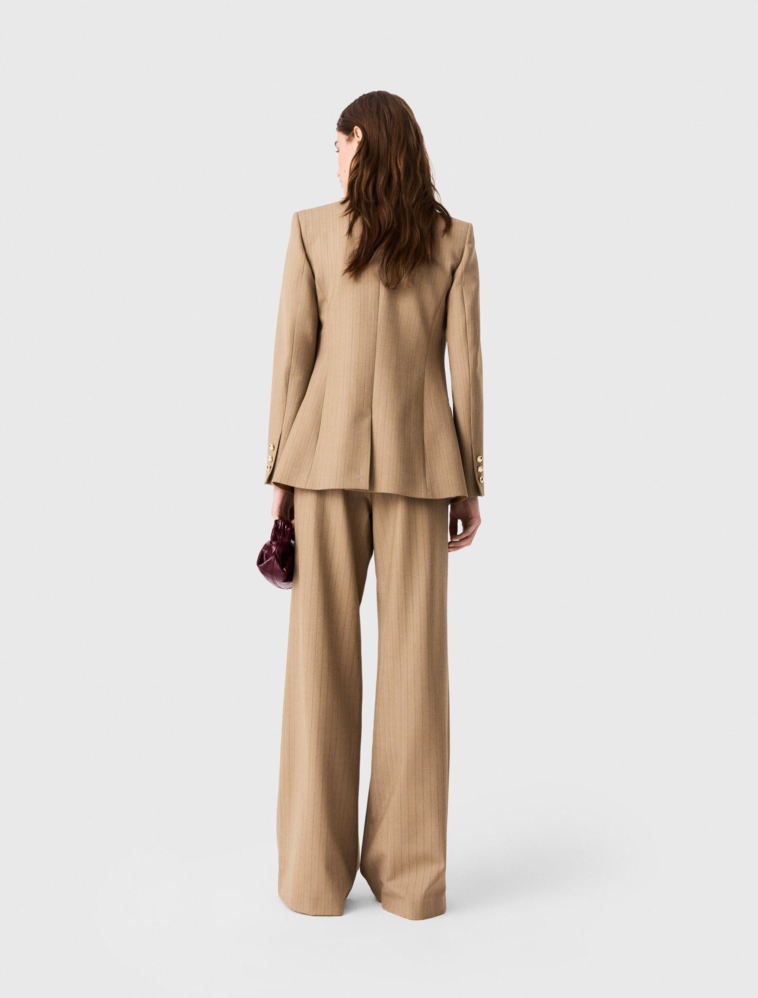 Maje - Áo blazer len kẻ