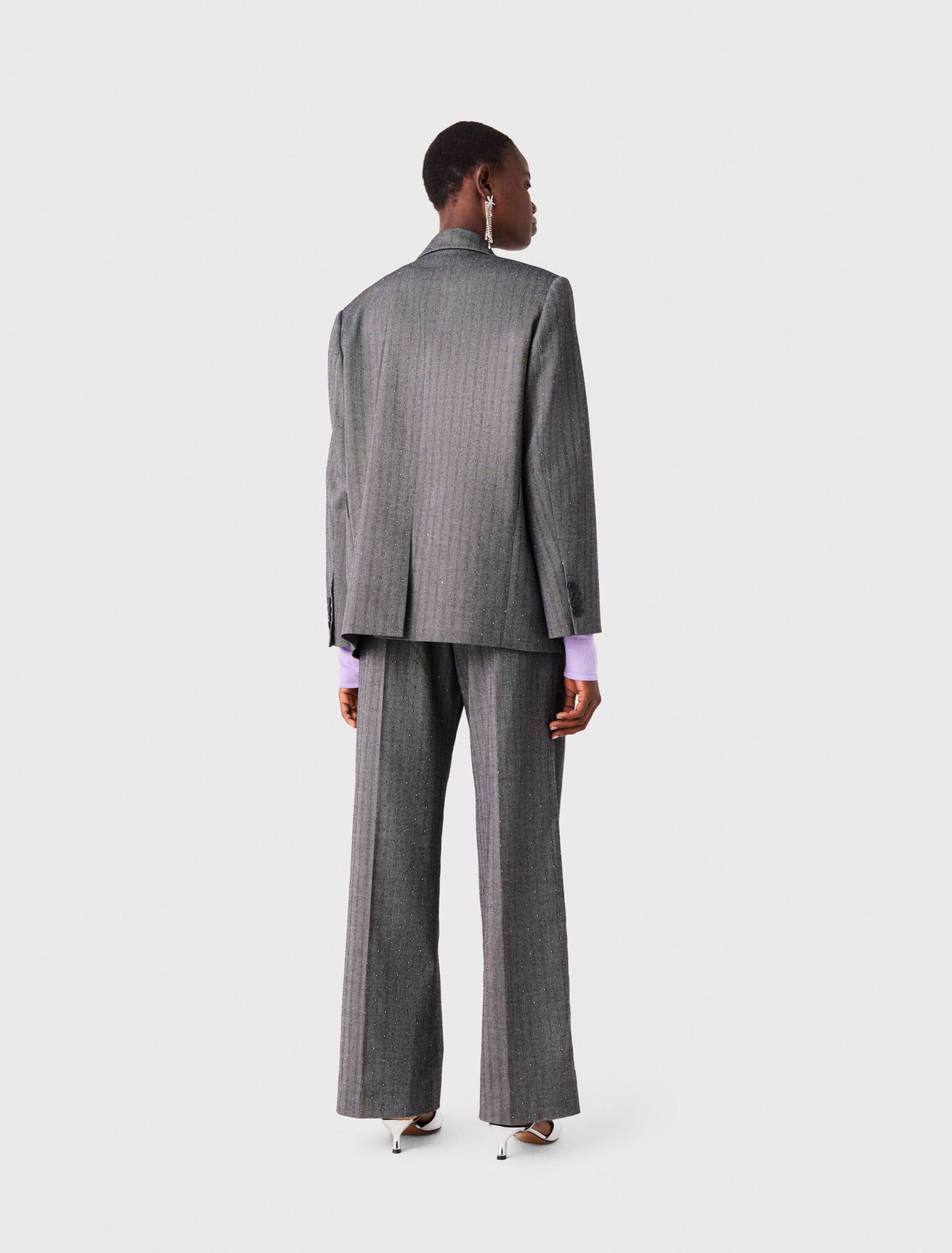 Maje - Áo blazer kẻ đính đá