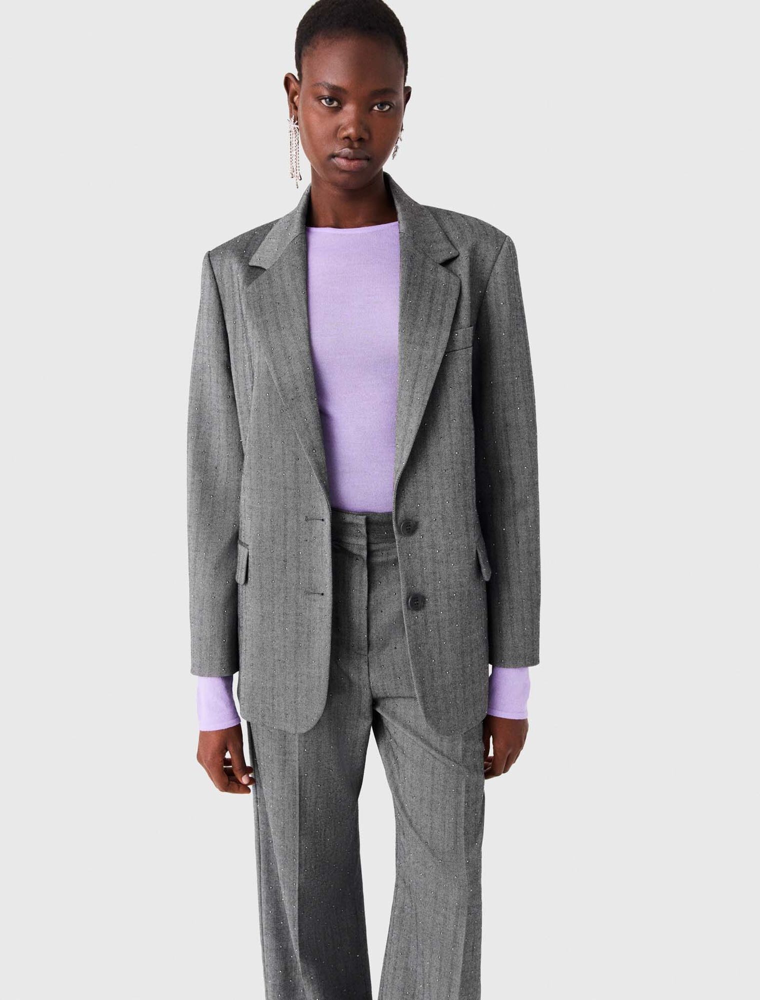 Maje - Áo blazer kẻ đính đá