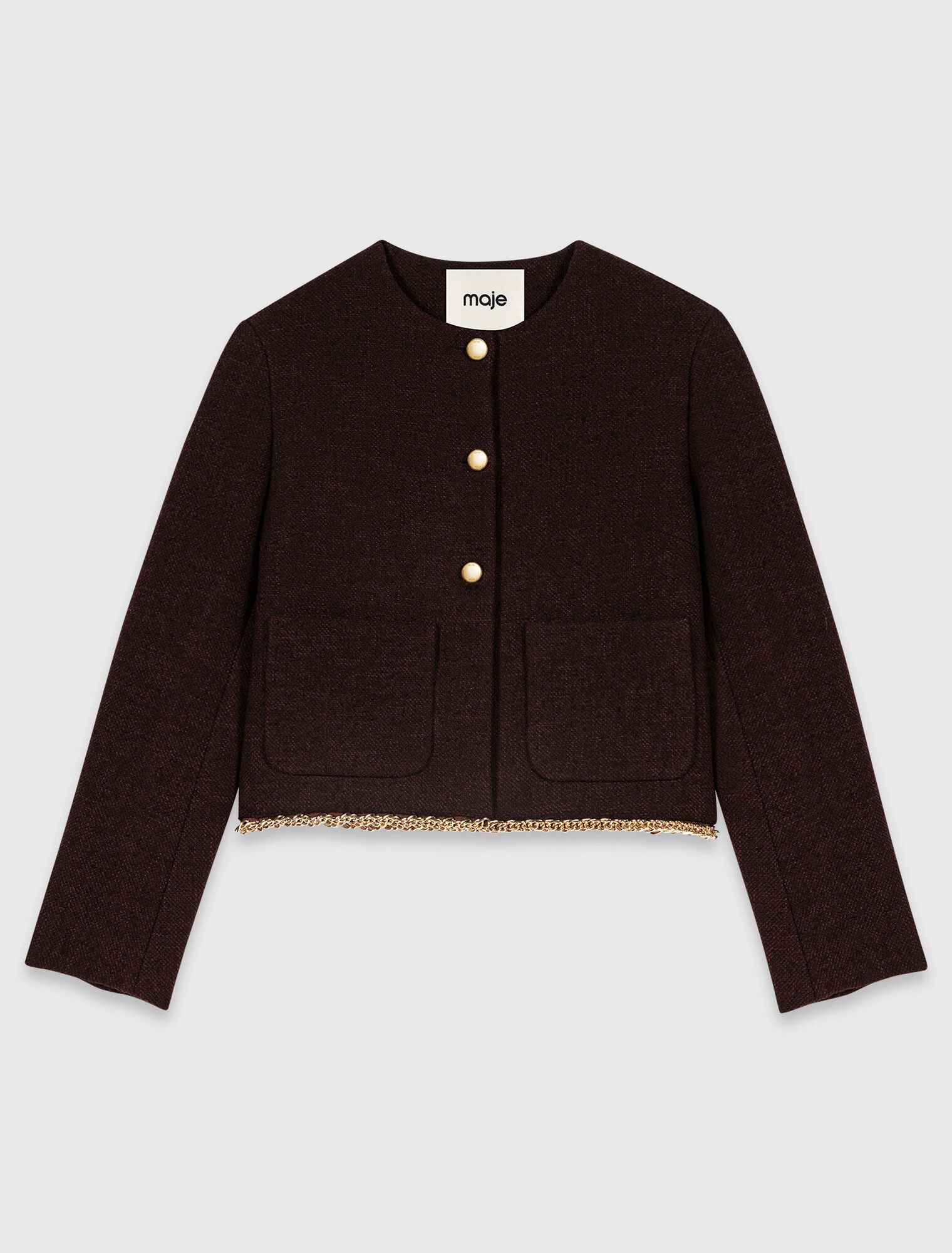 Áo khoác tweed dáng lửng viền xích