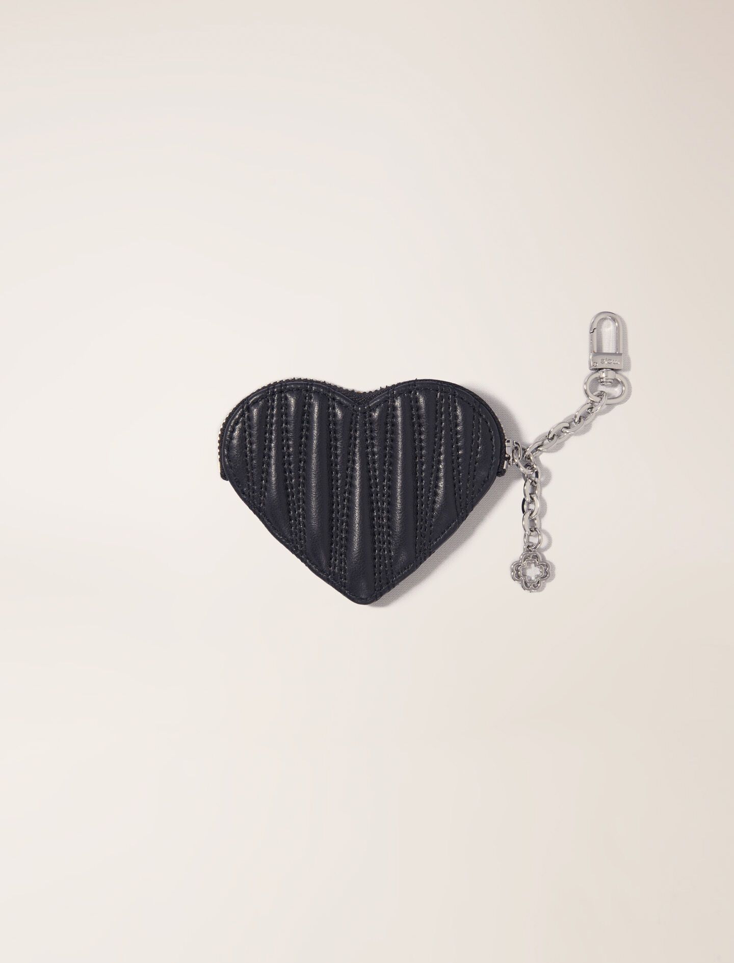 Maje - Ví da mini key chain trái tim chần bông