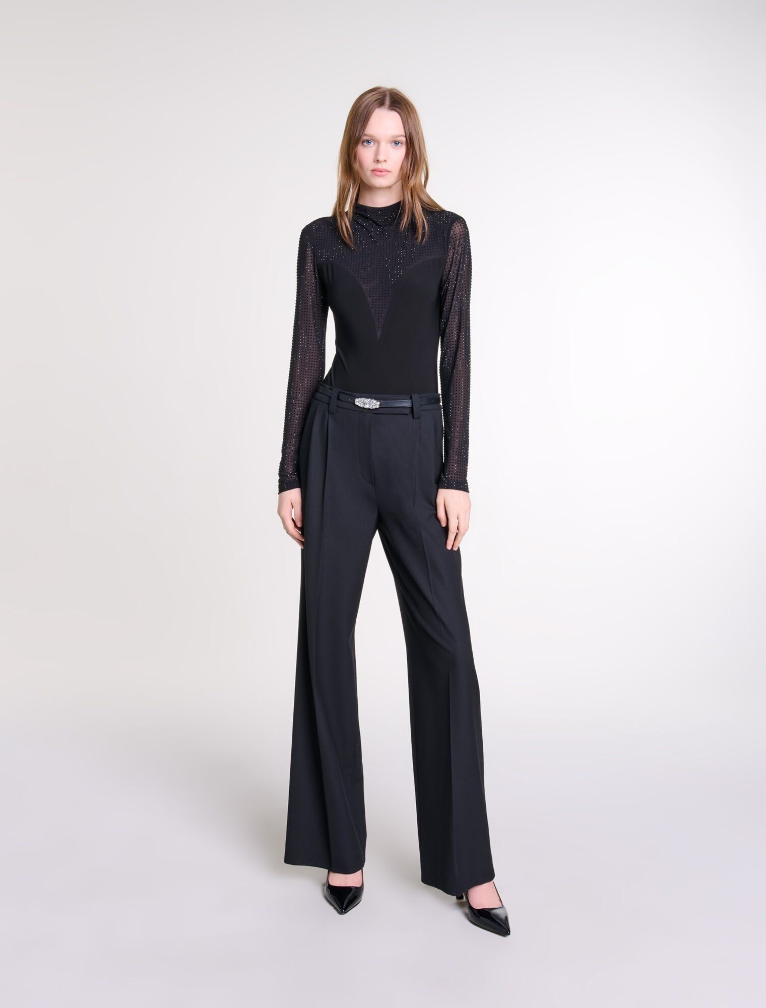 Maje - Áo bodysuit dài tay đính đá