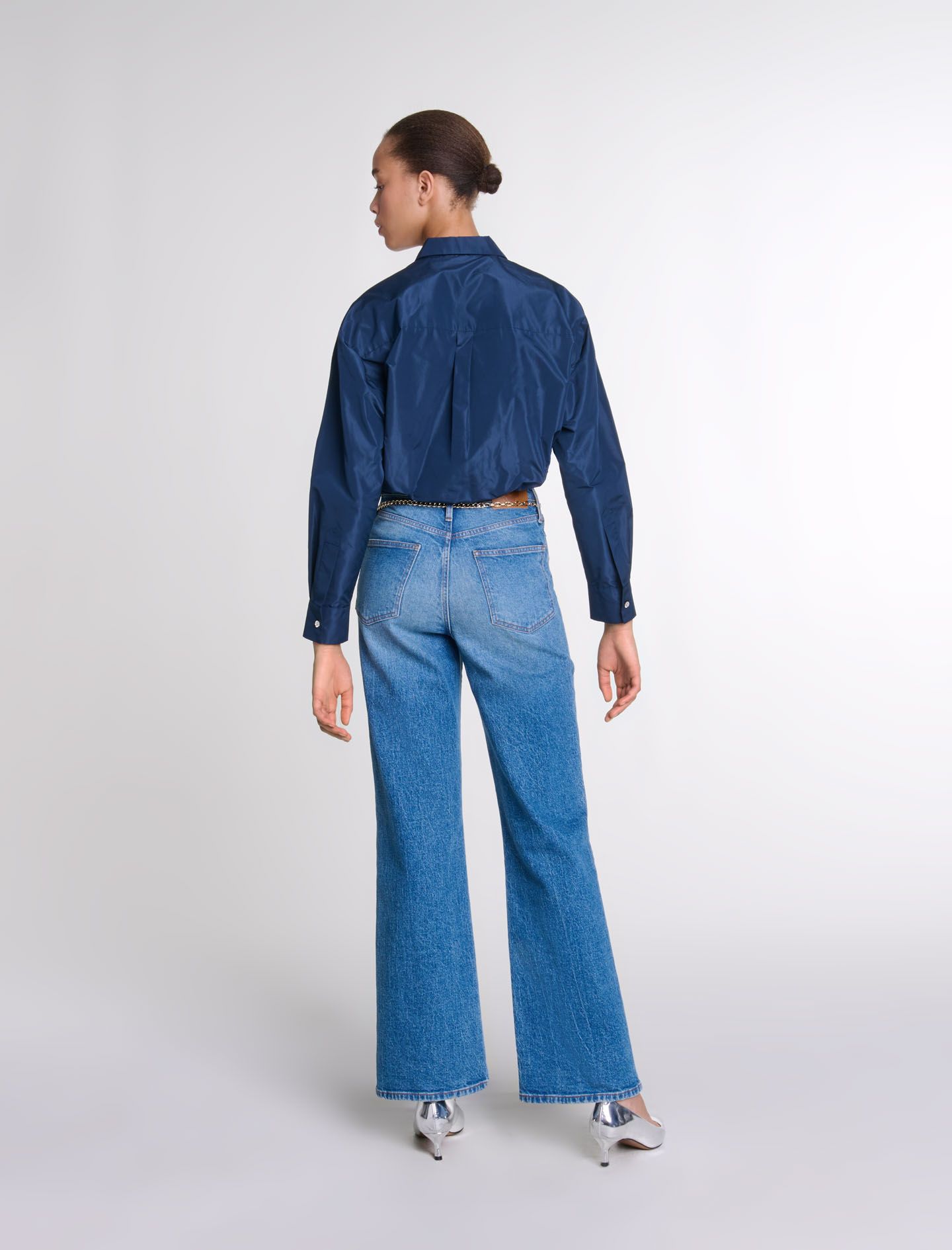 Maje - Áo sơ mi satin dáng crop chun eo