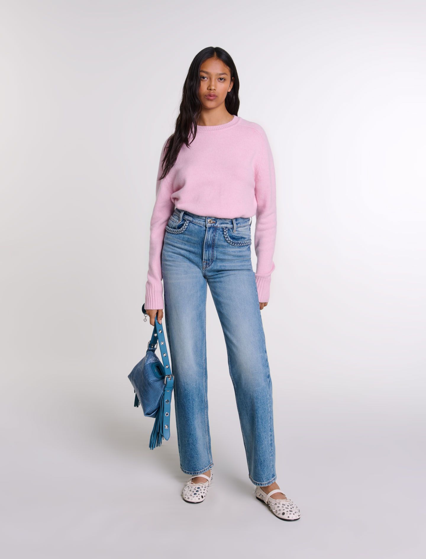 Maje - Quần jeans ống đứng phối viền bện