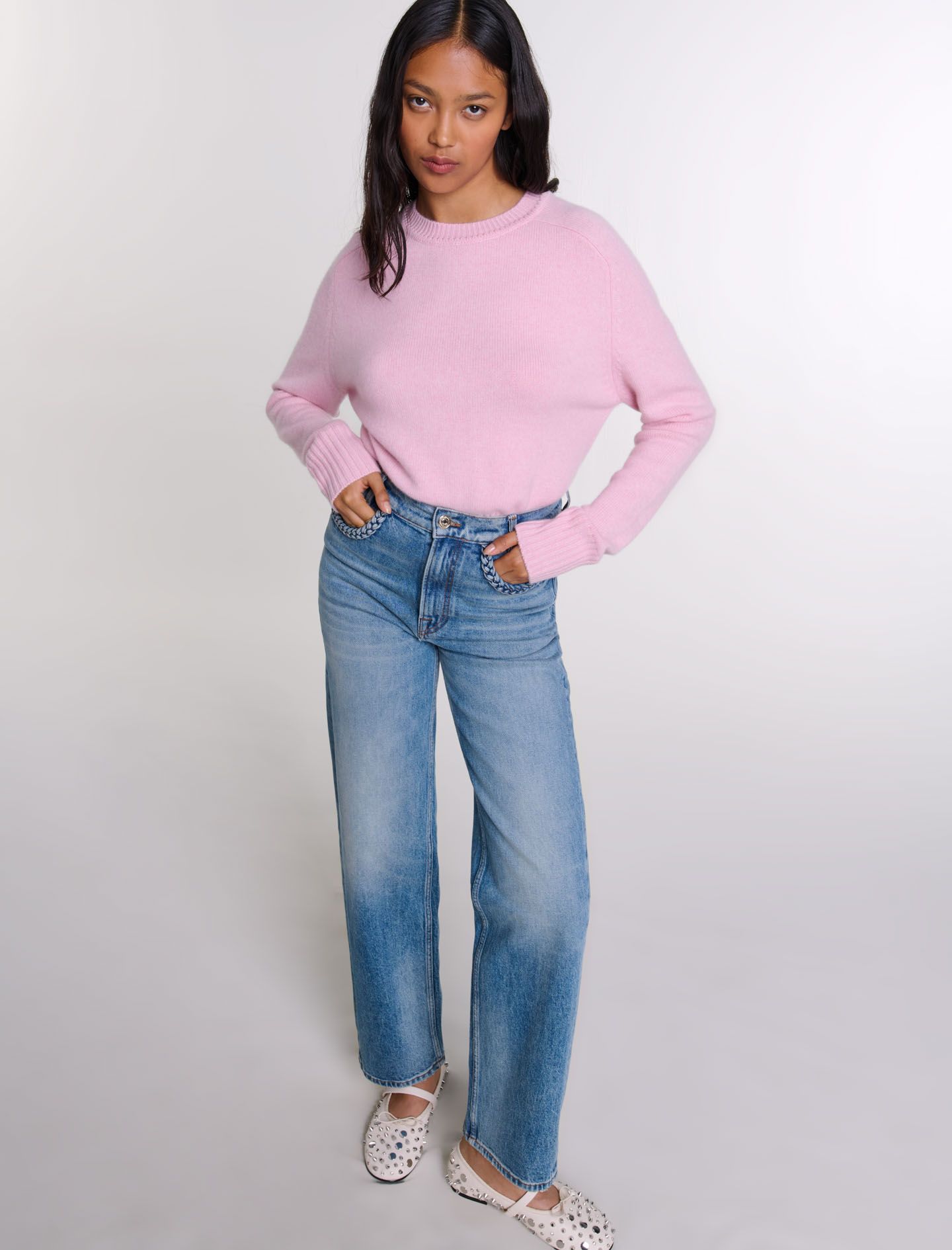Maje - Quần jeans ống đứng phối viền bện