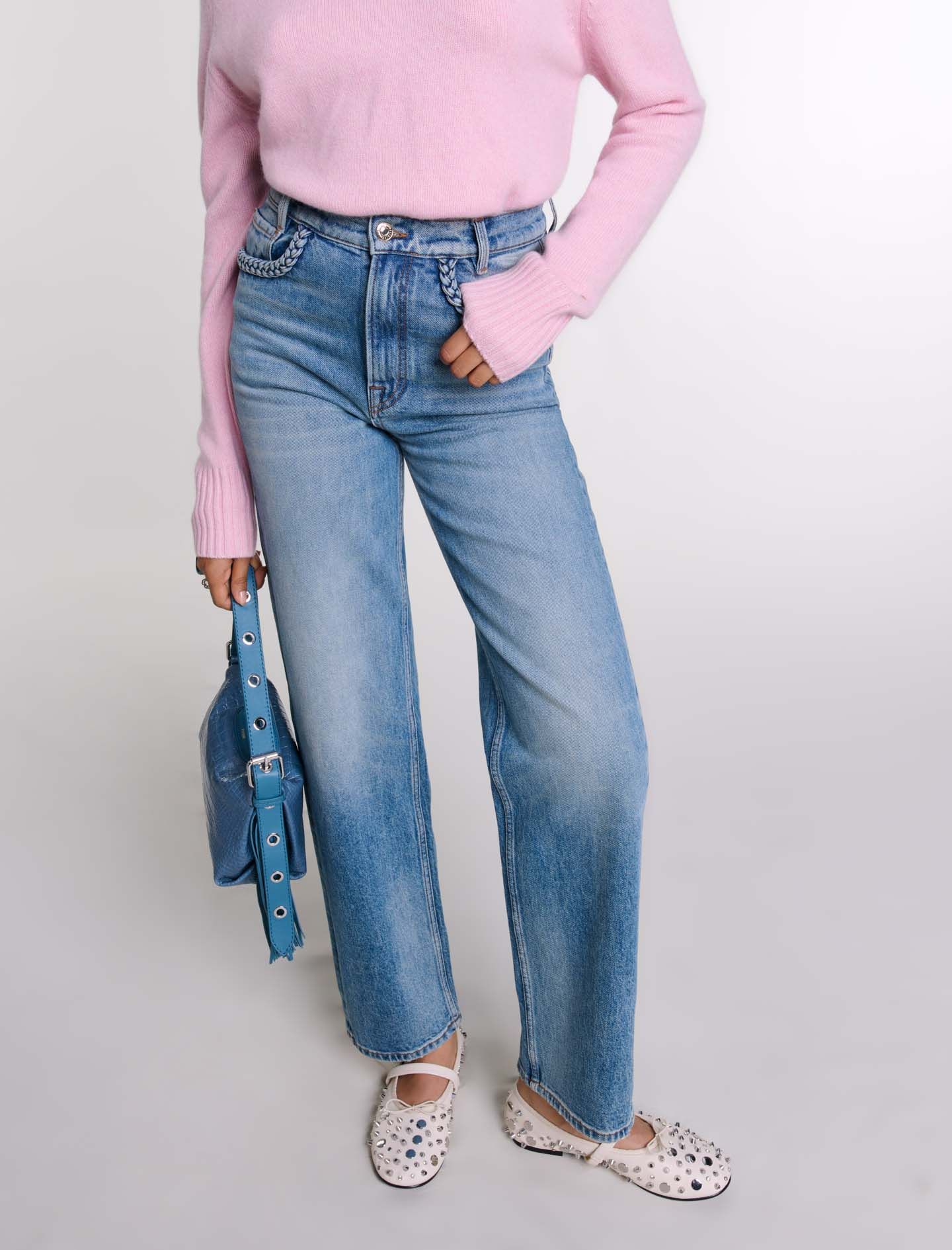Maje - Quần jeans ống đứng phối viền bện
