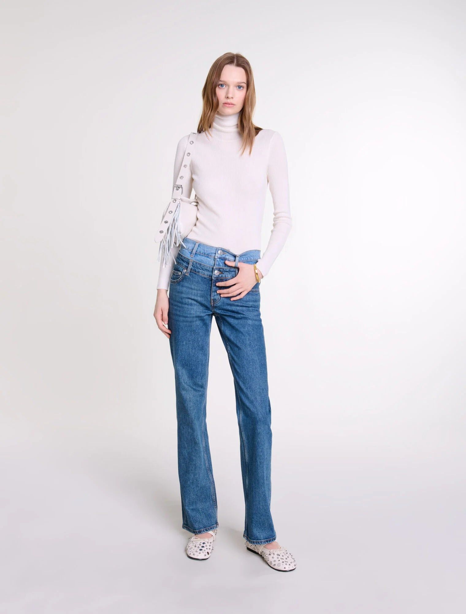 Maje - Quần jeans cạp đôi ống đứng