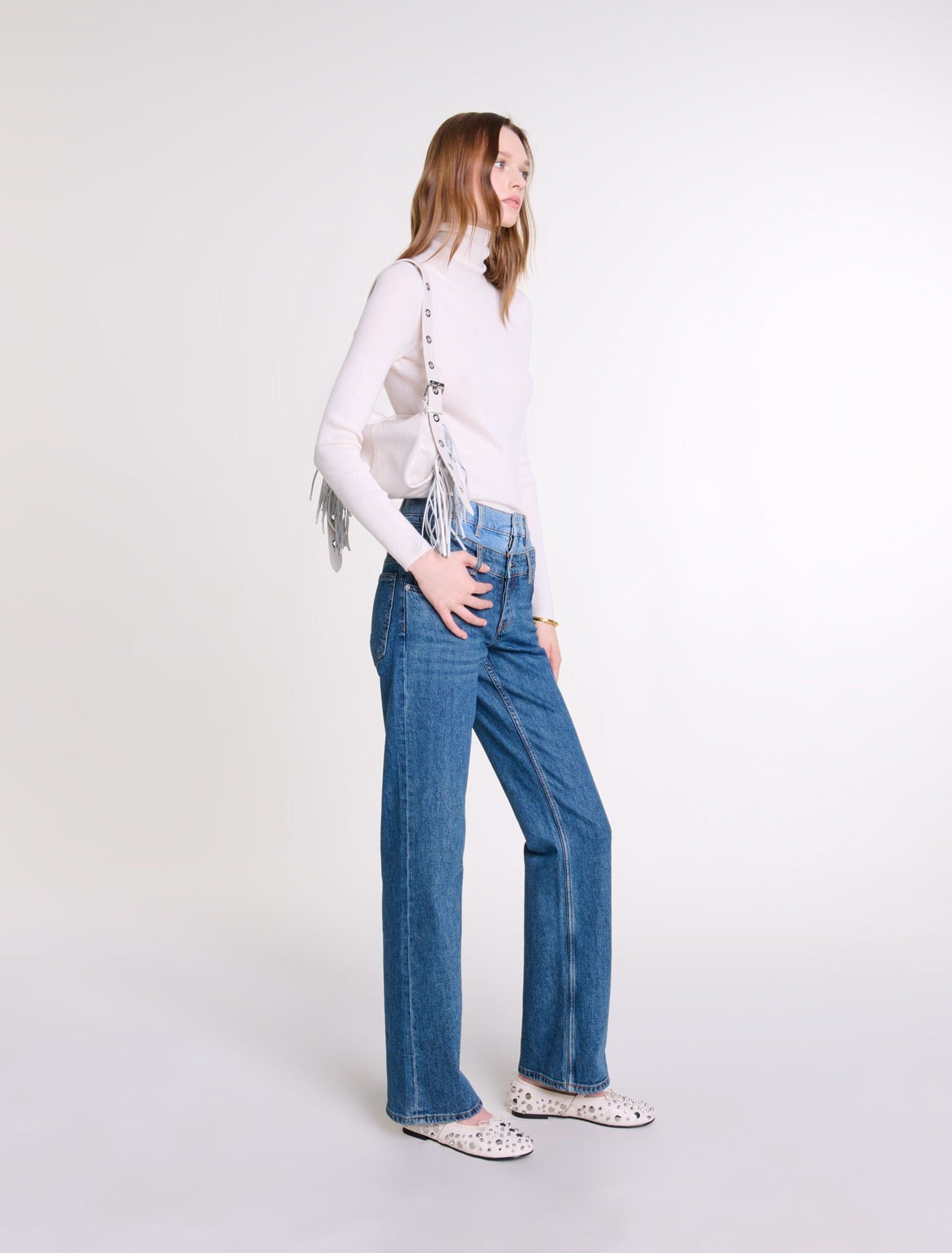 Maje - Quần jeans cạp đôi ống đứng