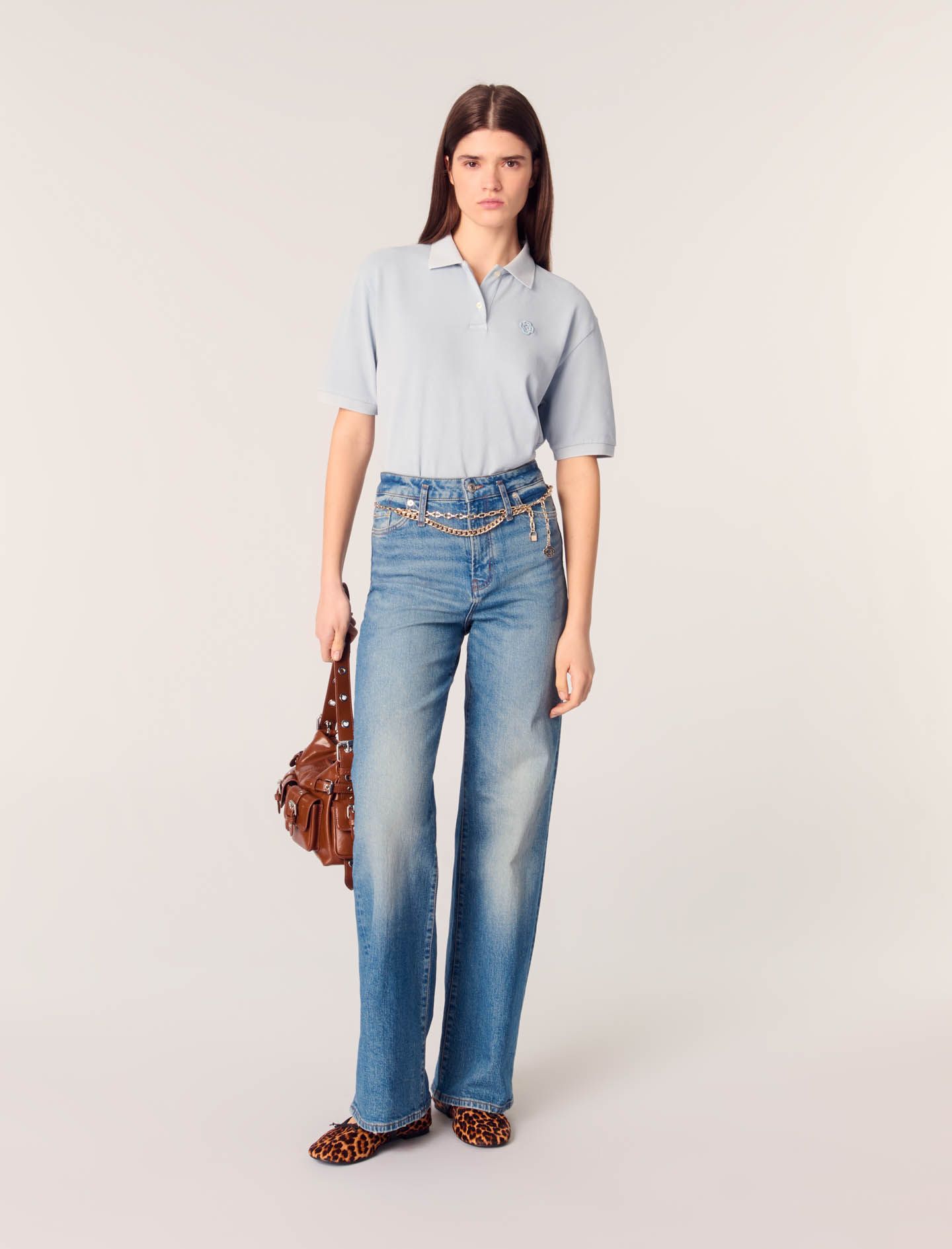 Maje - Quần jeans ống suông kèm dây xích