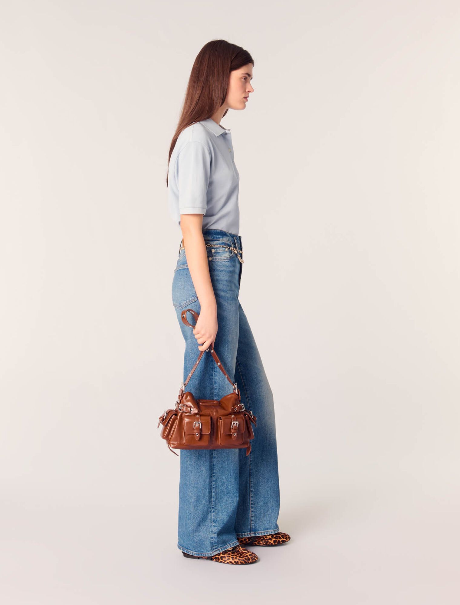 Maje - Quần jeans ống suông kèm dây xích