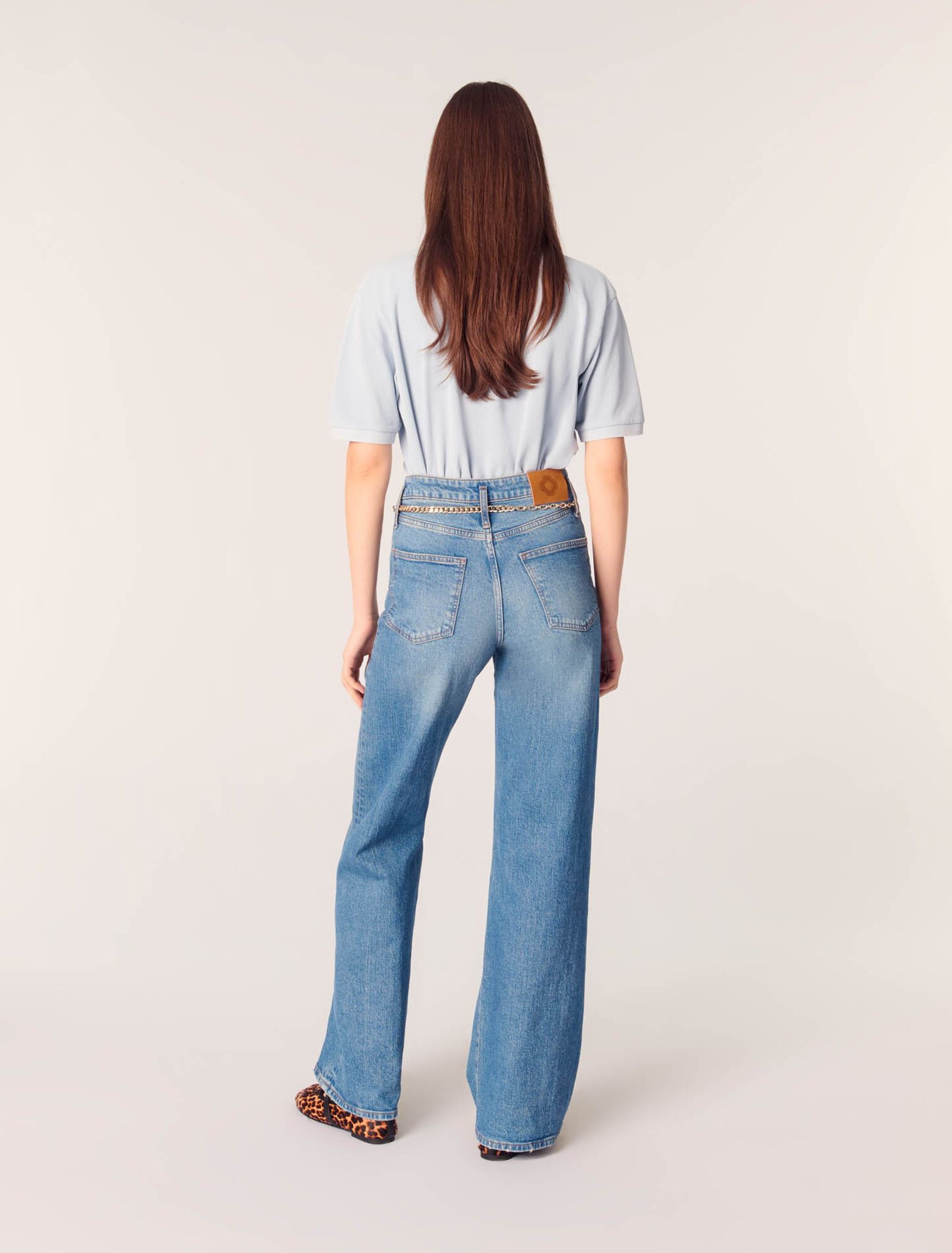 Maje - Quần jeans ống suông kèm dây xích