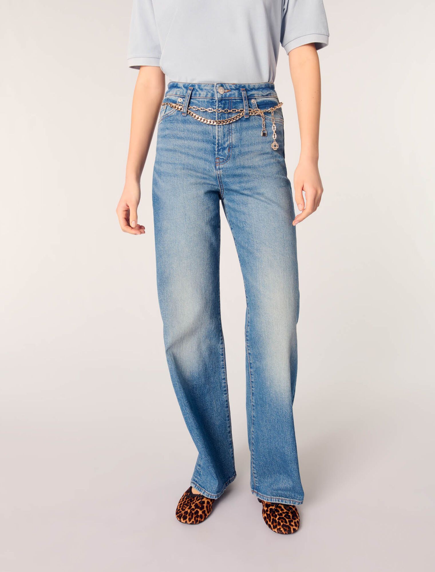 Maje - Quần jeans ống suông kèm dây xích