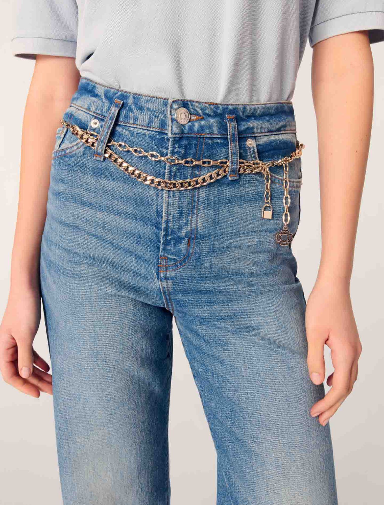 Maje - Quần jeans ống suông kèm dây xích