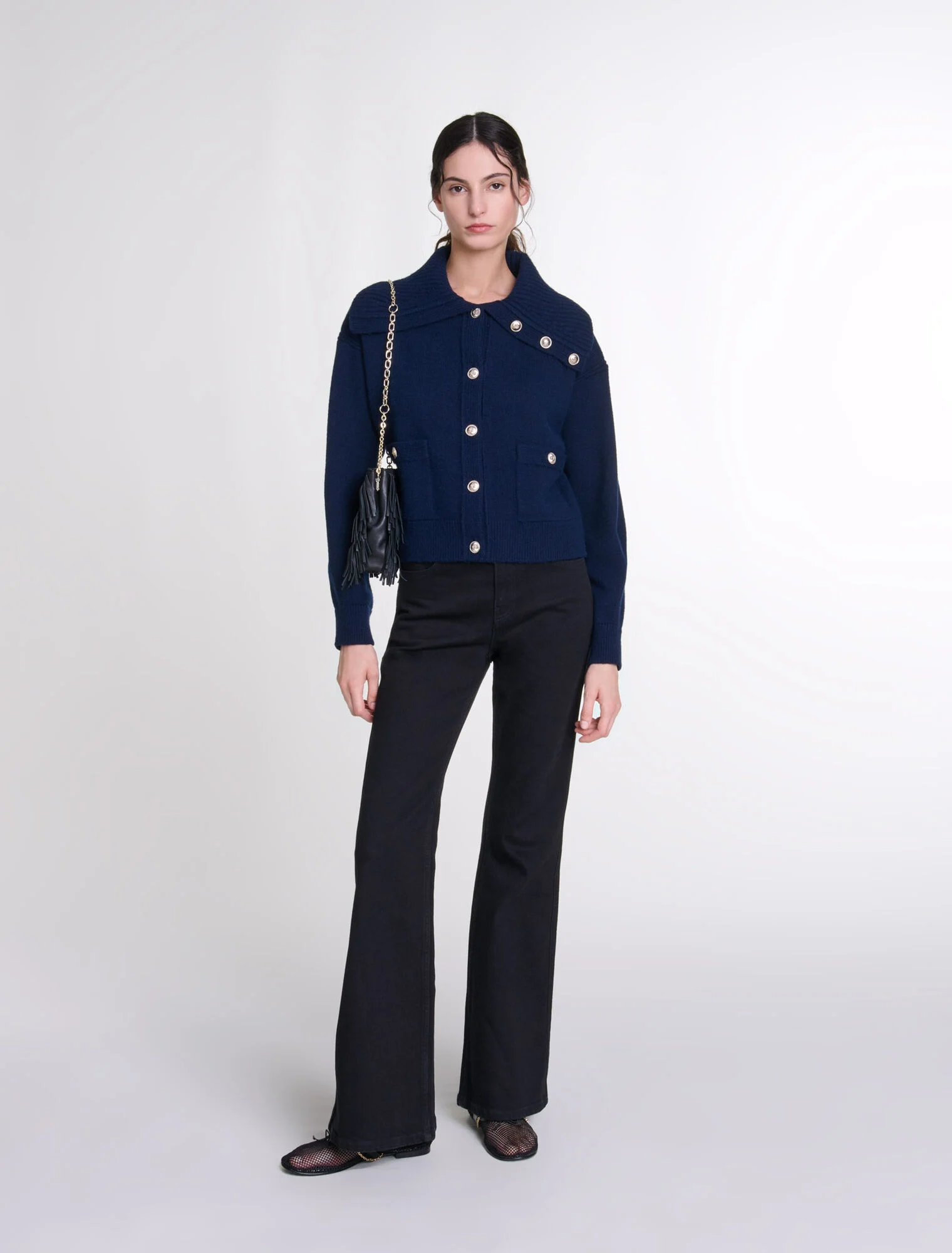 Maje - Quần jeans ống loe kèm dây xích