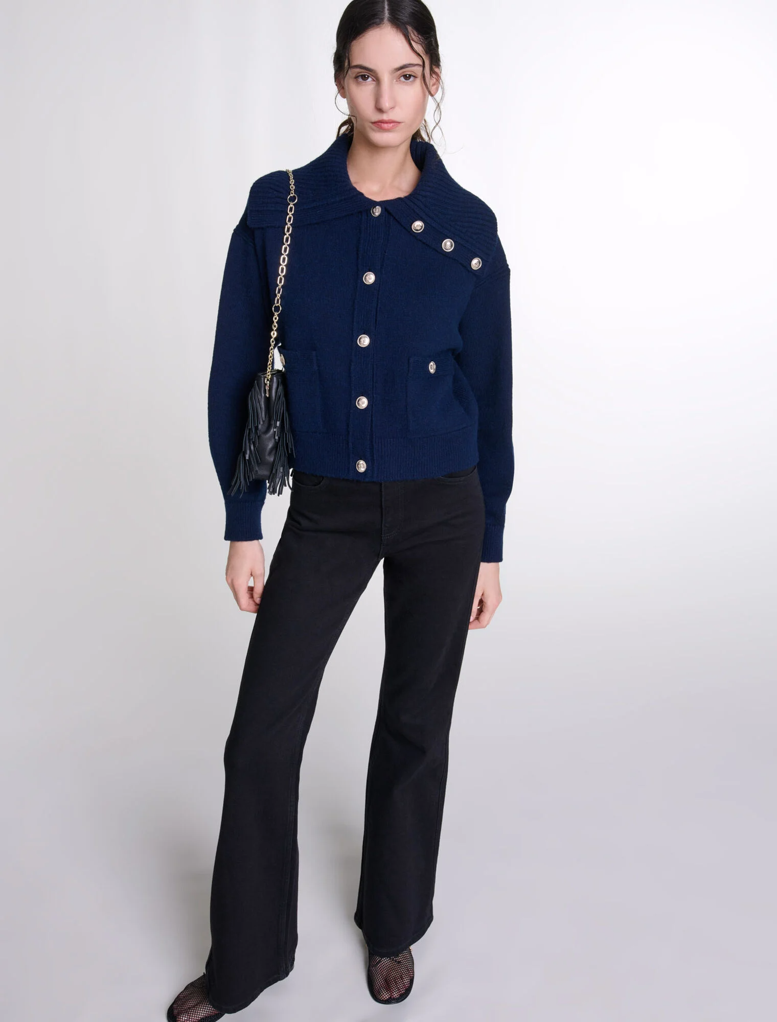 Maje - Quần jeans ống loe kèm dây xích