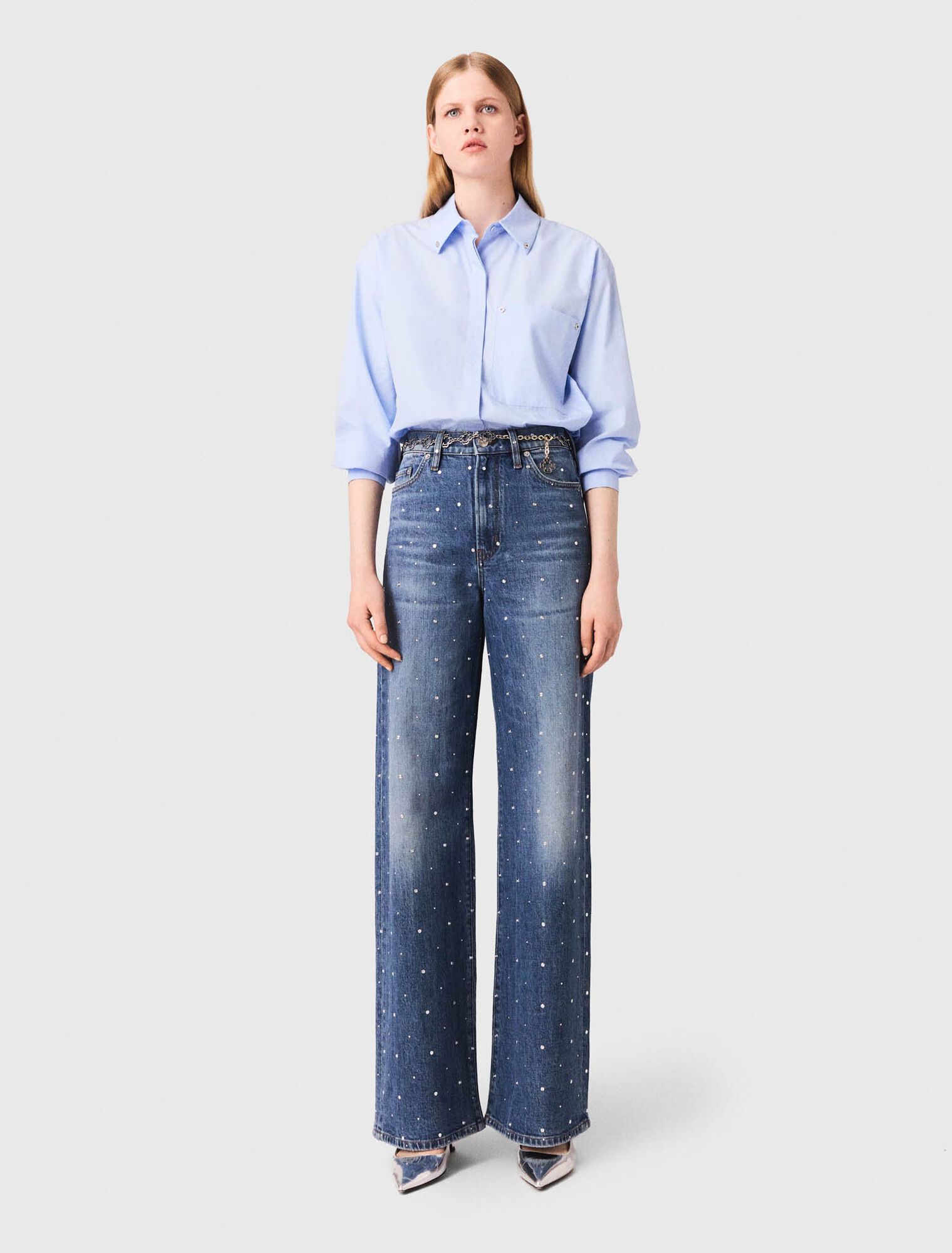 Maje - Quần jeans ống rộng đinh tán