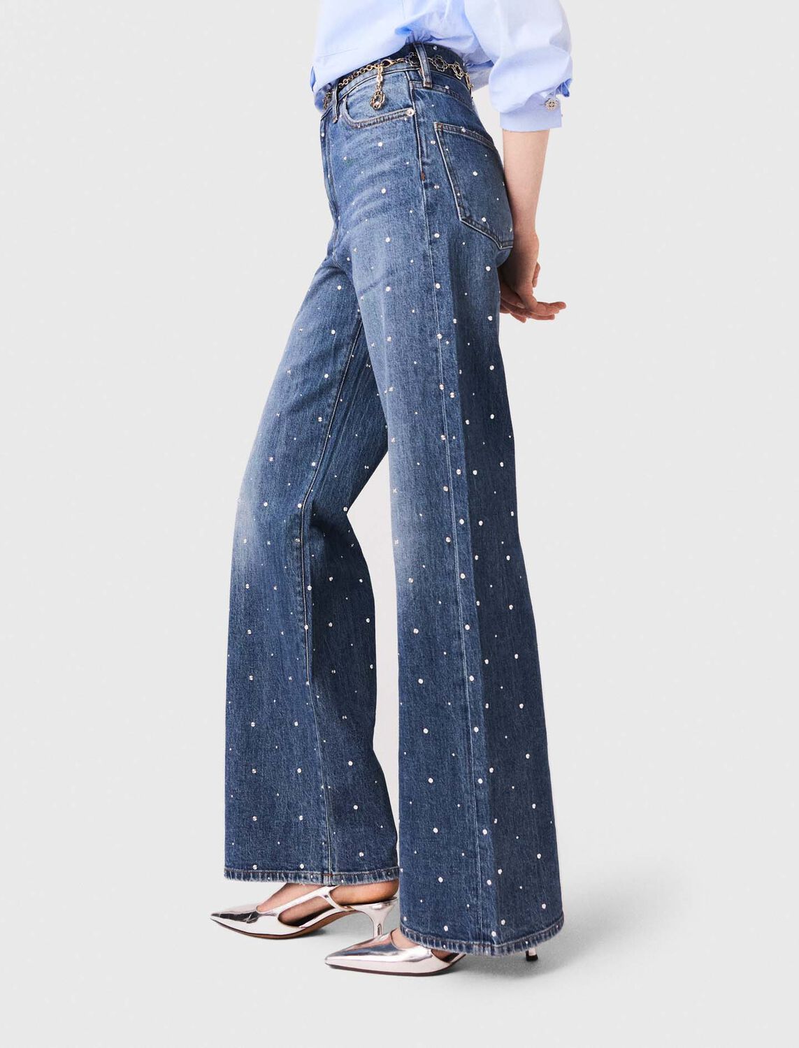 Maje - Quần jeans ống rộng đinh tán