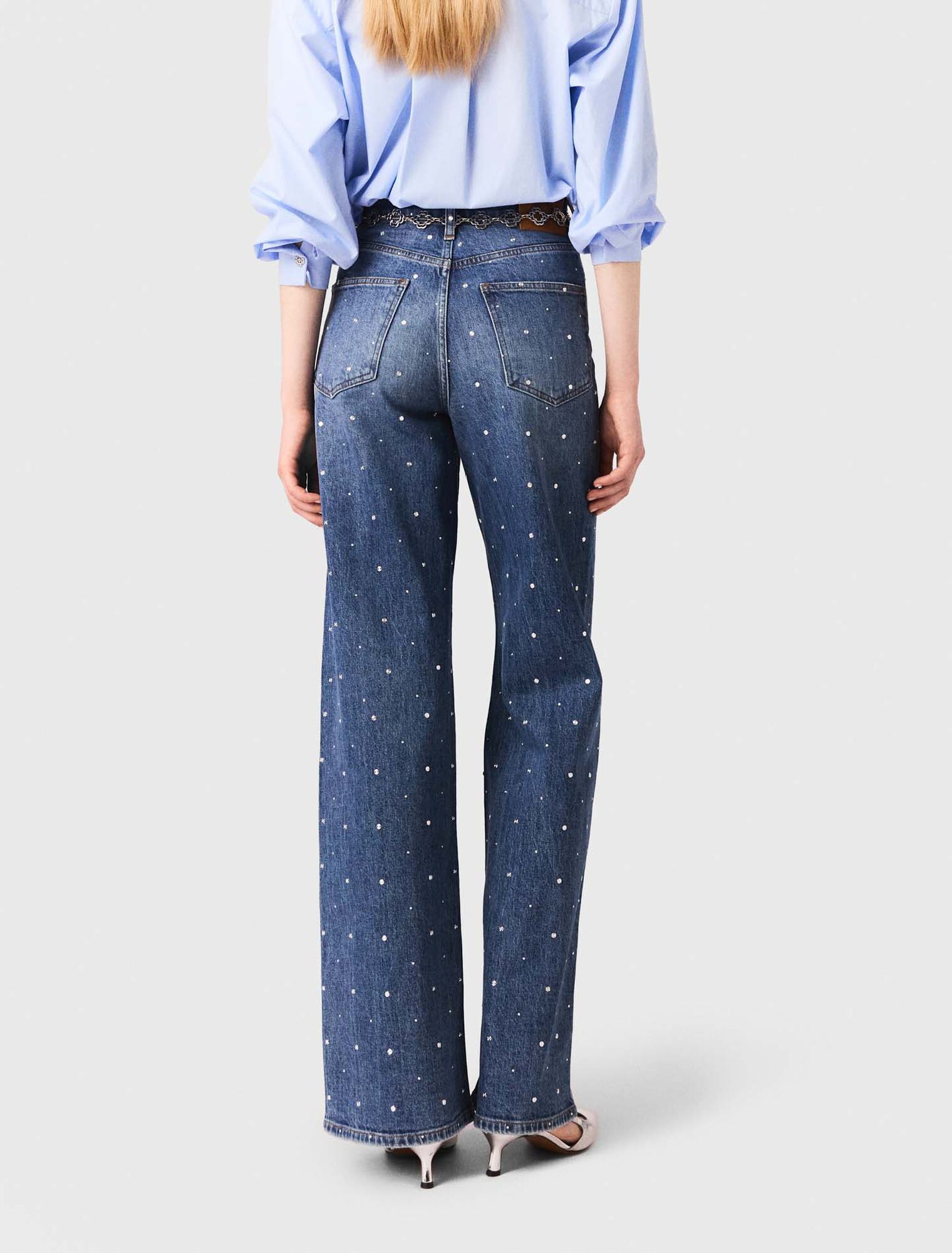 Maje - Quần jeans ống rộng đinh tán
