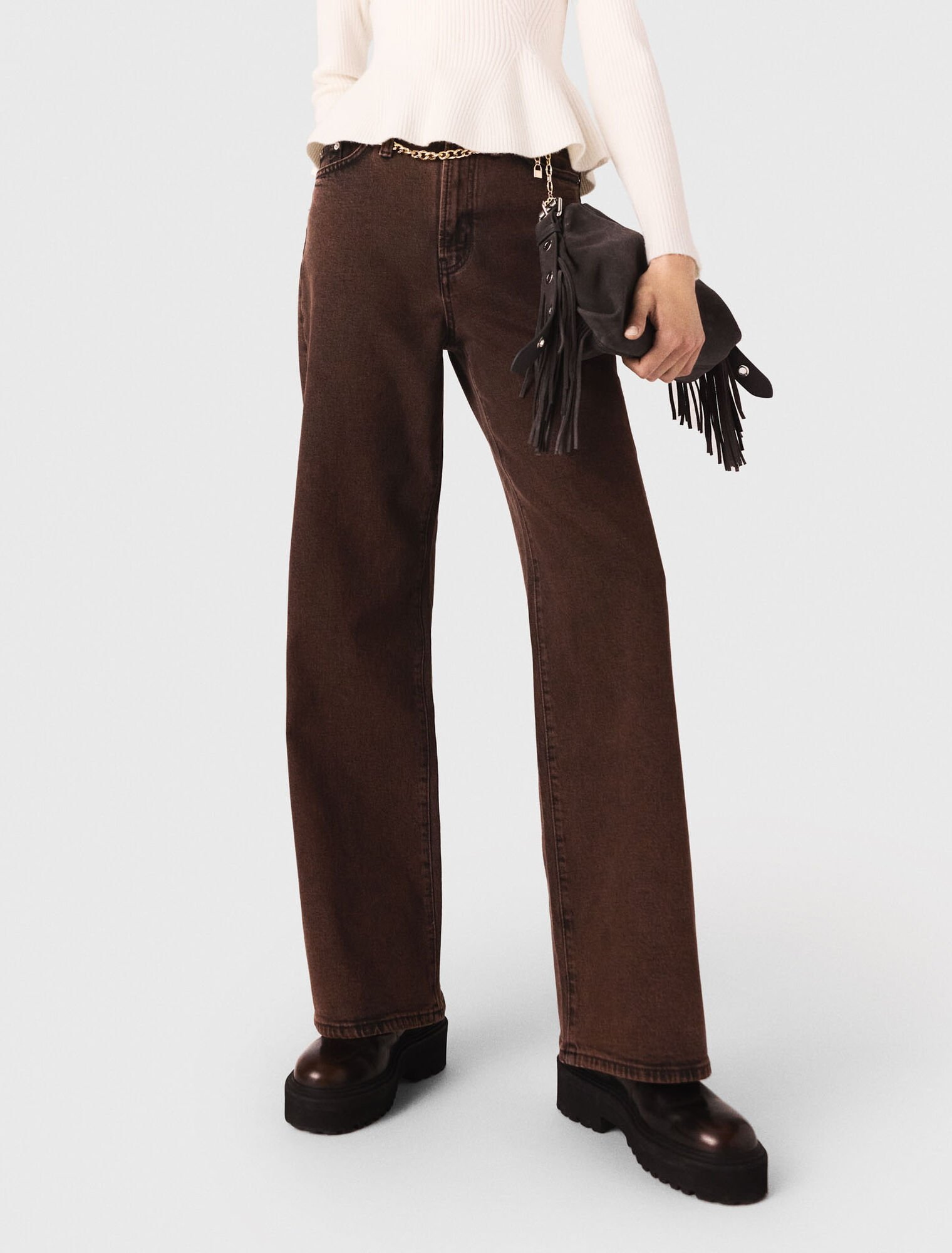 Maje - Quần jeans ống loe kèm dây xích