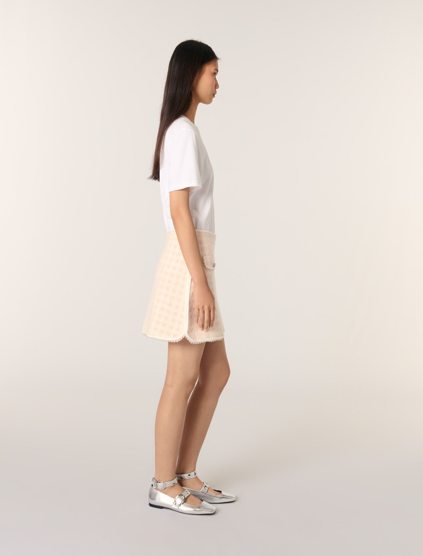 Maje - Chân váy dệt kim phối viền ngọc hiệu ứng vải tweed