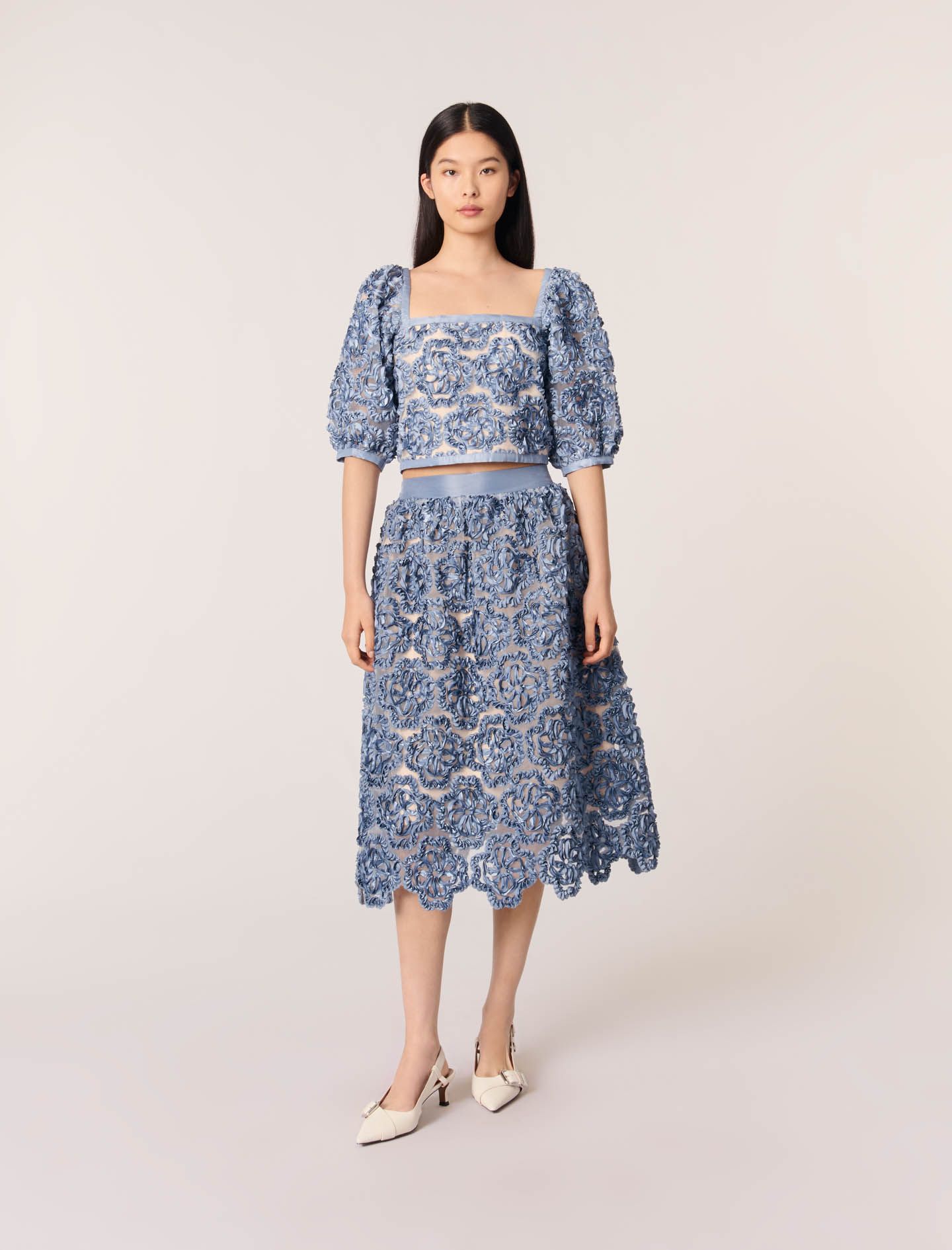 Maje - Chân váy dài organza hiệu ứng satin