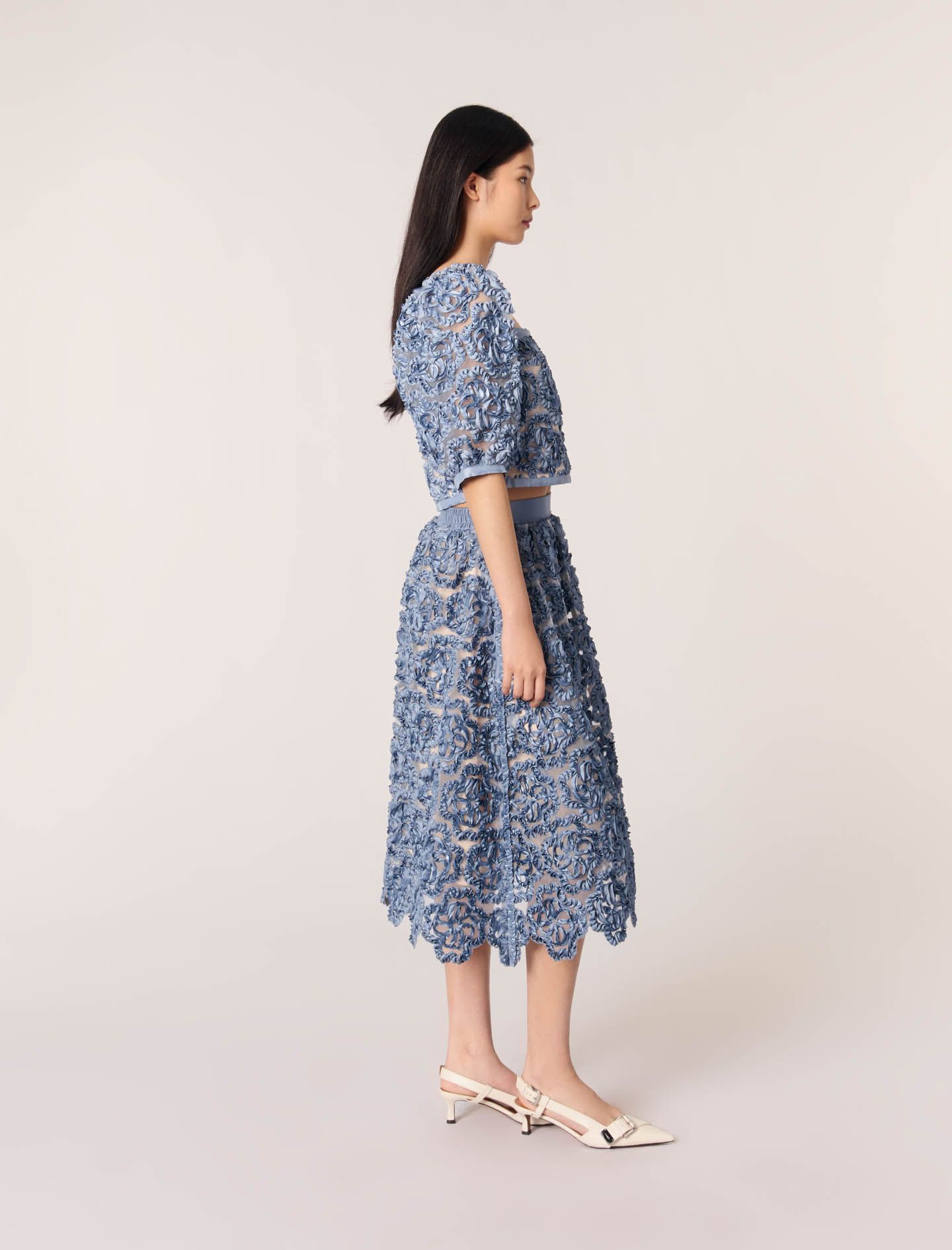 Maje - Chân váy dài organza hiệu ứng satin