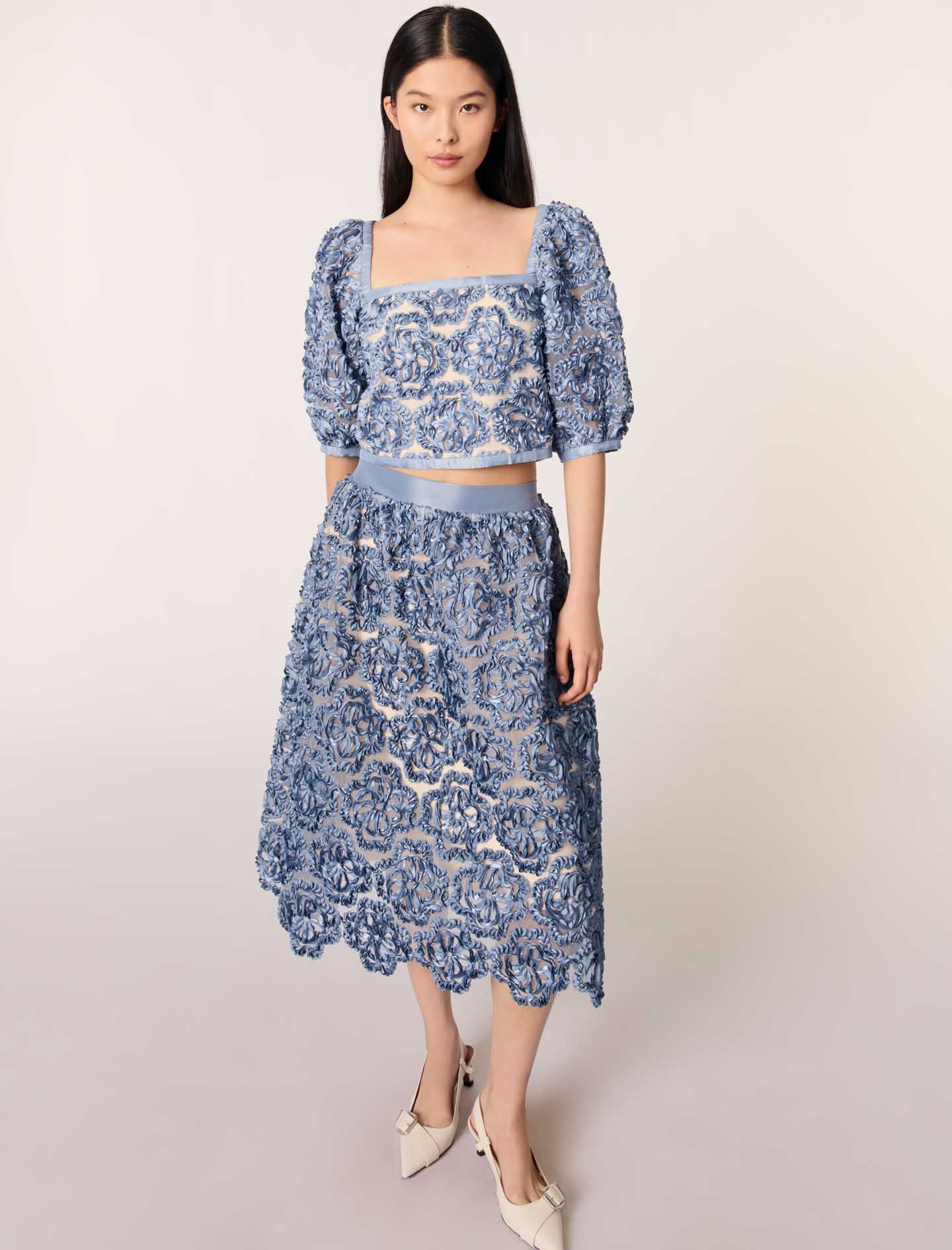 Maje - Chân váy dài organza hiệu ứng satin