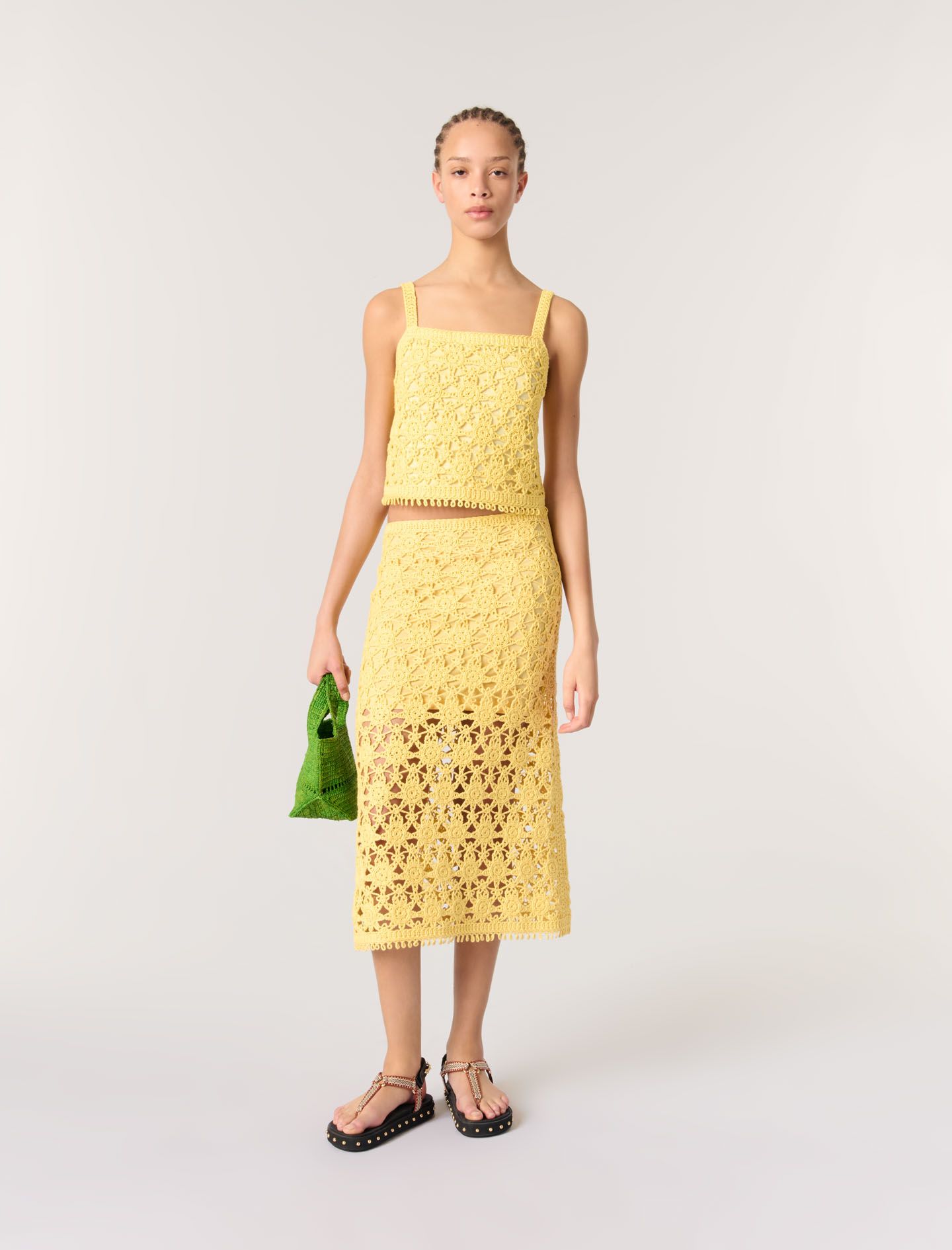 Maje - Chân váy dài crochet móc lưới ren