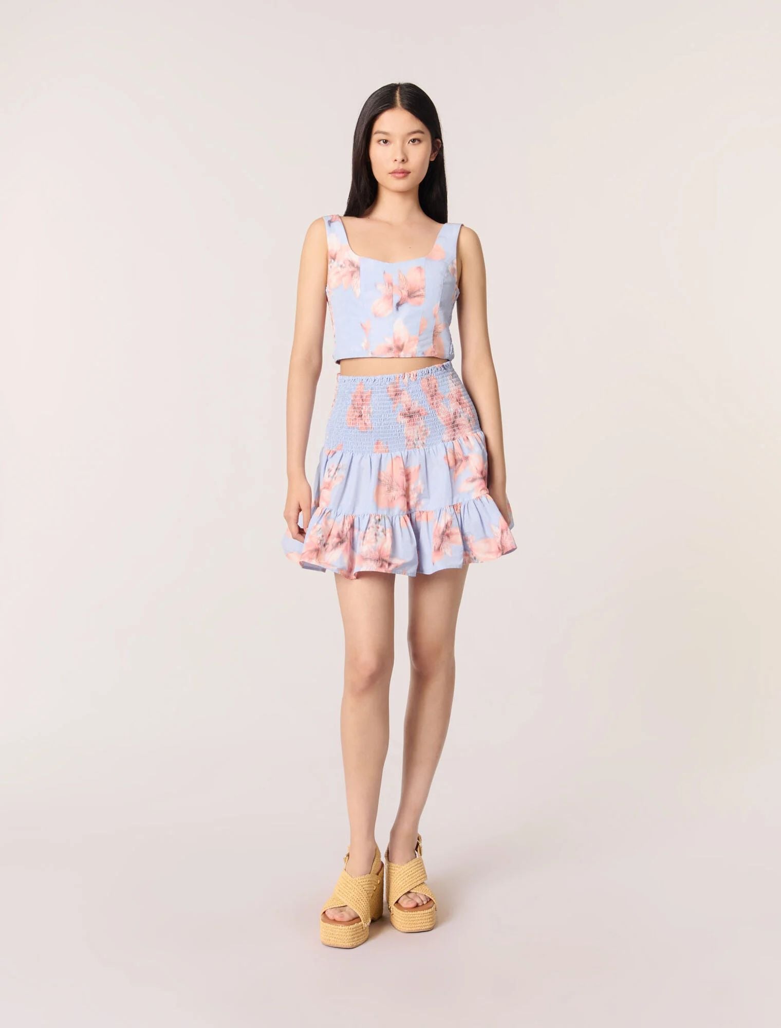Chân váy xòe taffeta pastel eo chun