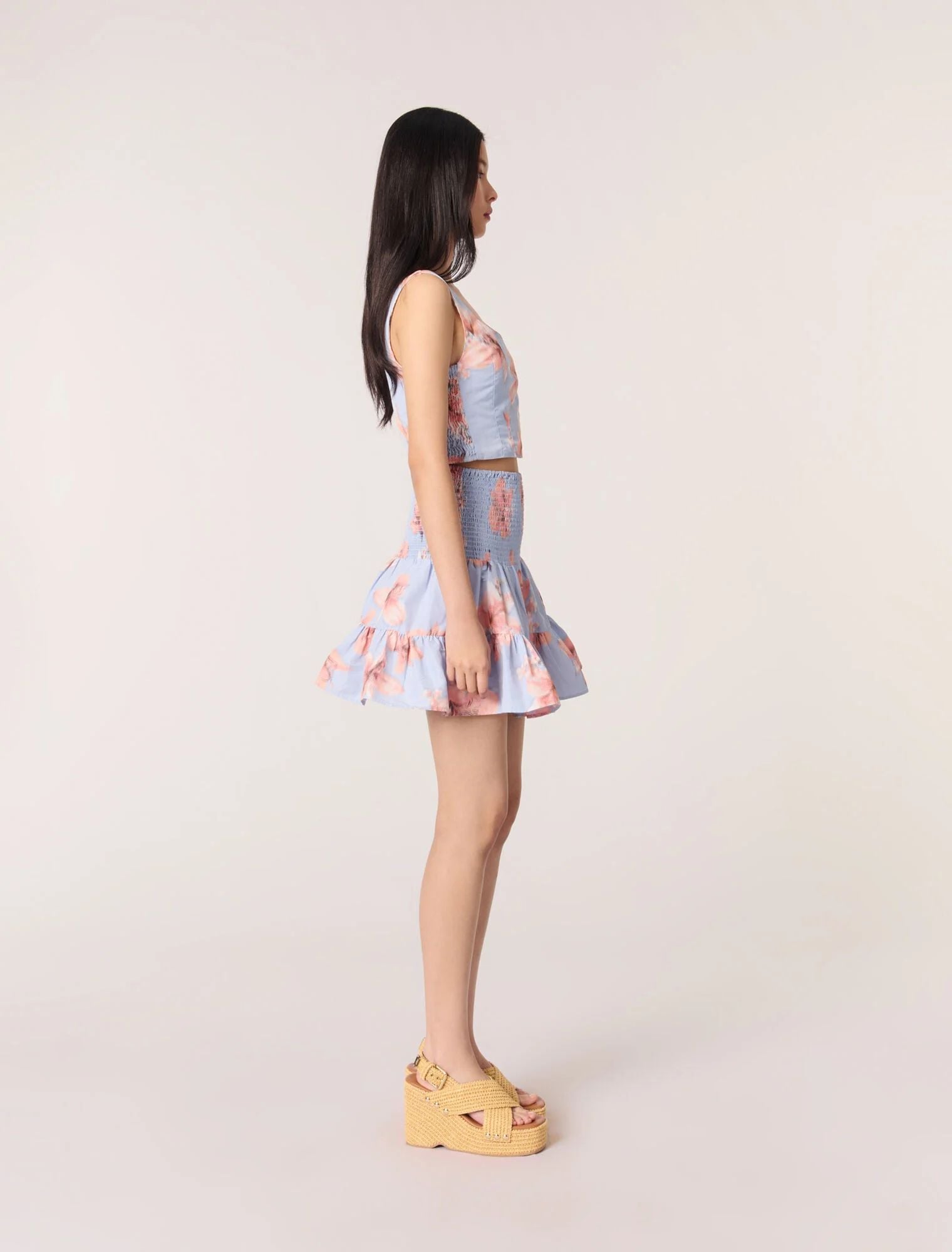 Chân váy xòe taffeta pastel eo chun