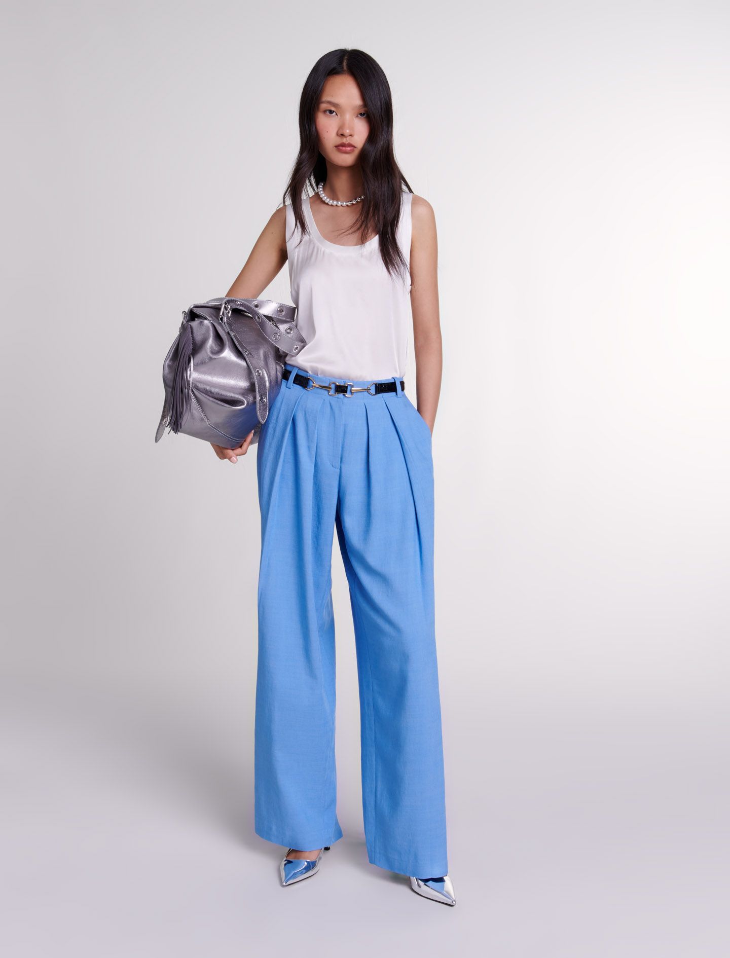 Maje - Quần suit dáng suông dài ống rộng