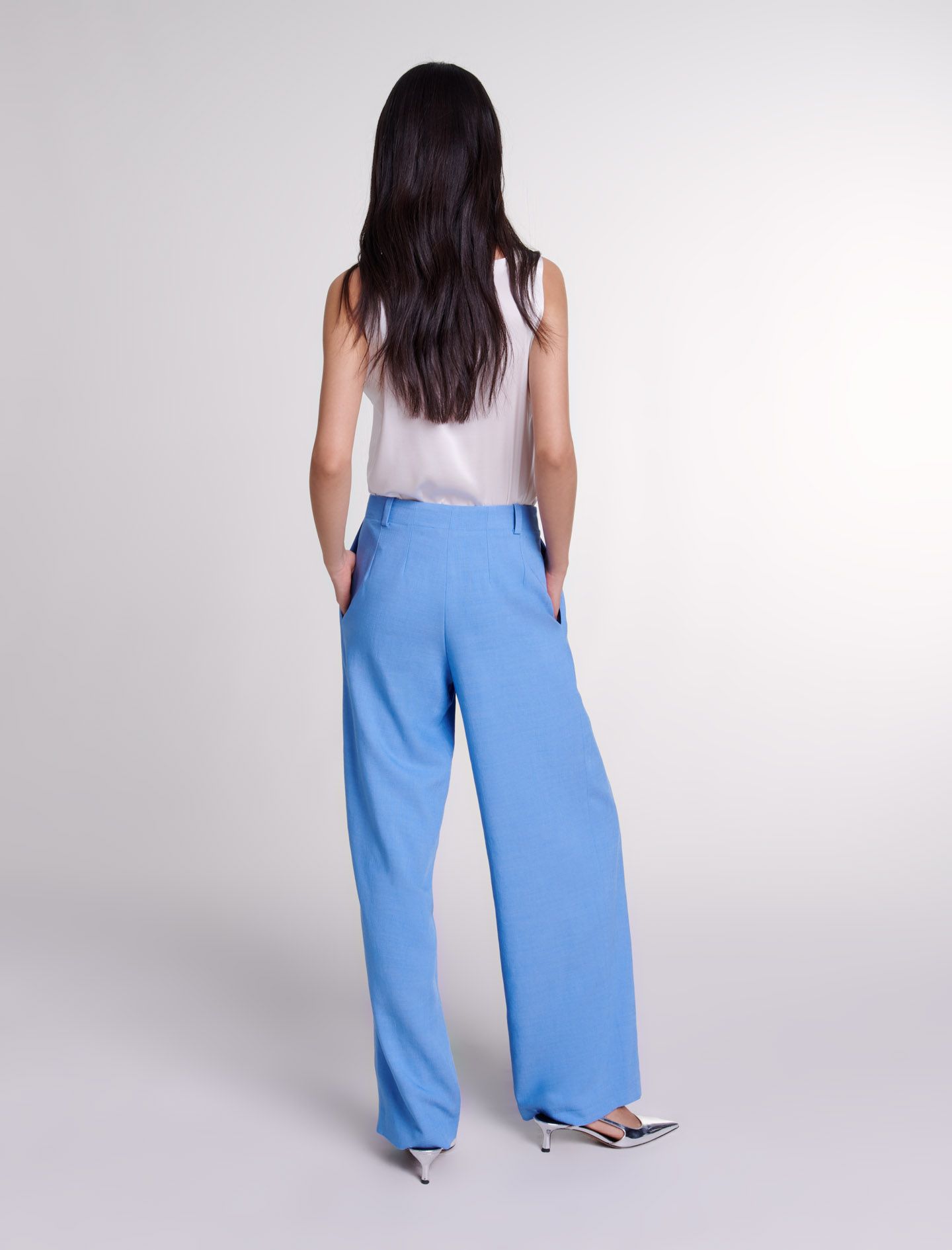 Maje - Quần suit dáng suông dài ống rộng