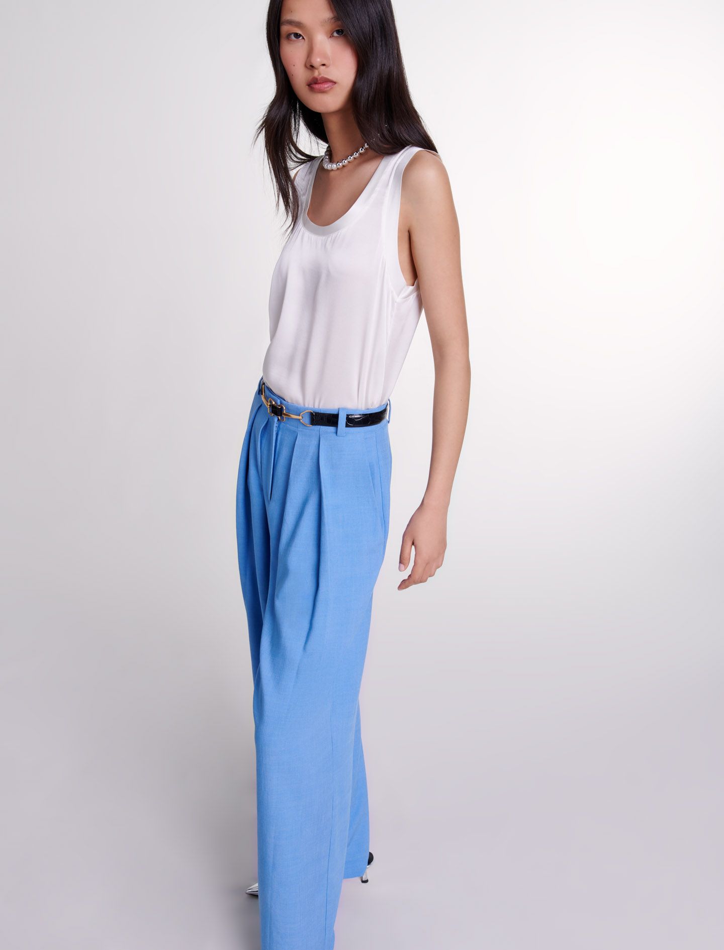 Maje - Quần suit dáng suông dài ống rộng