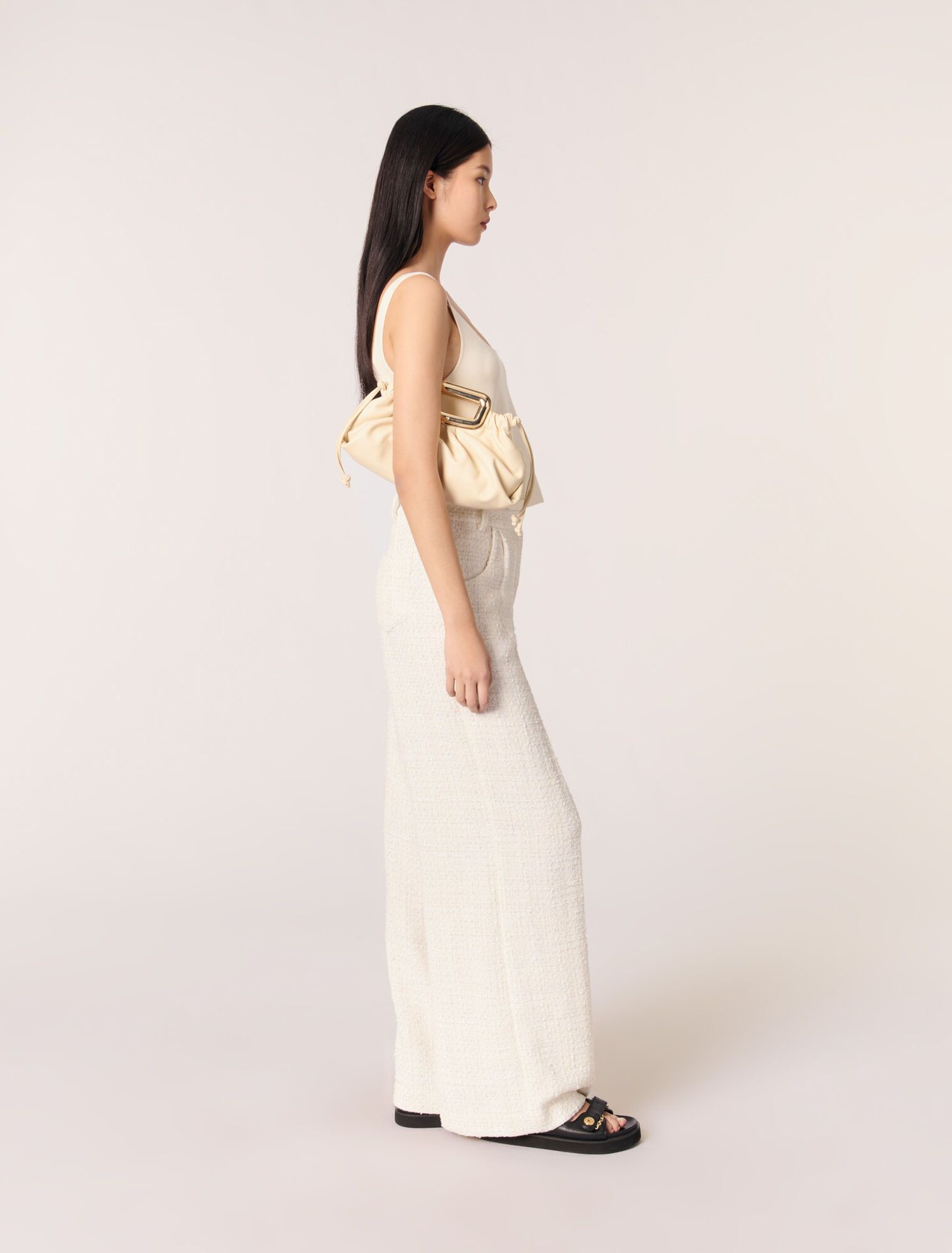 Maje - Quần vải tweed cạp cao ống rộng