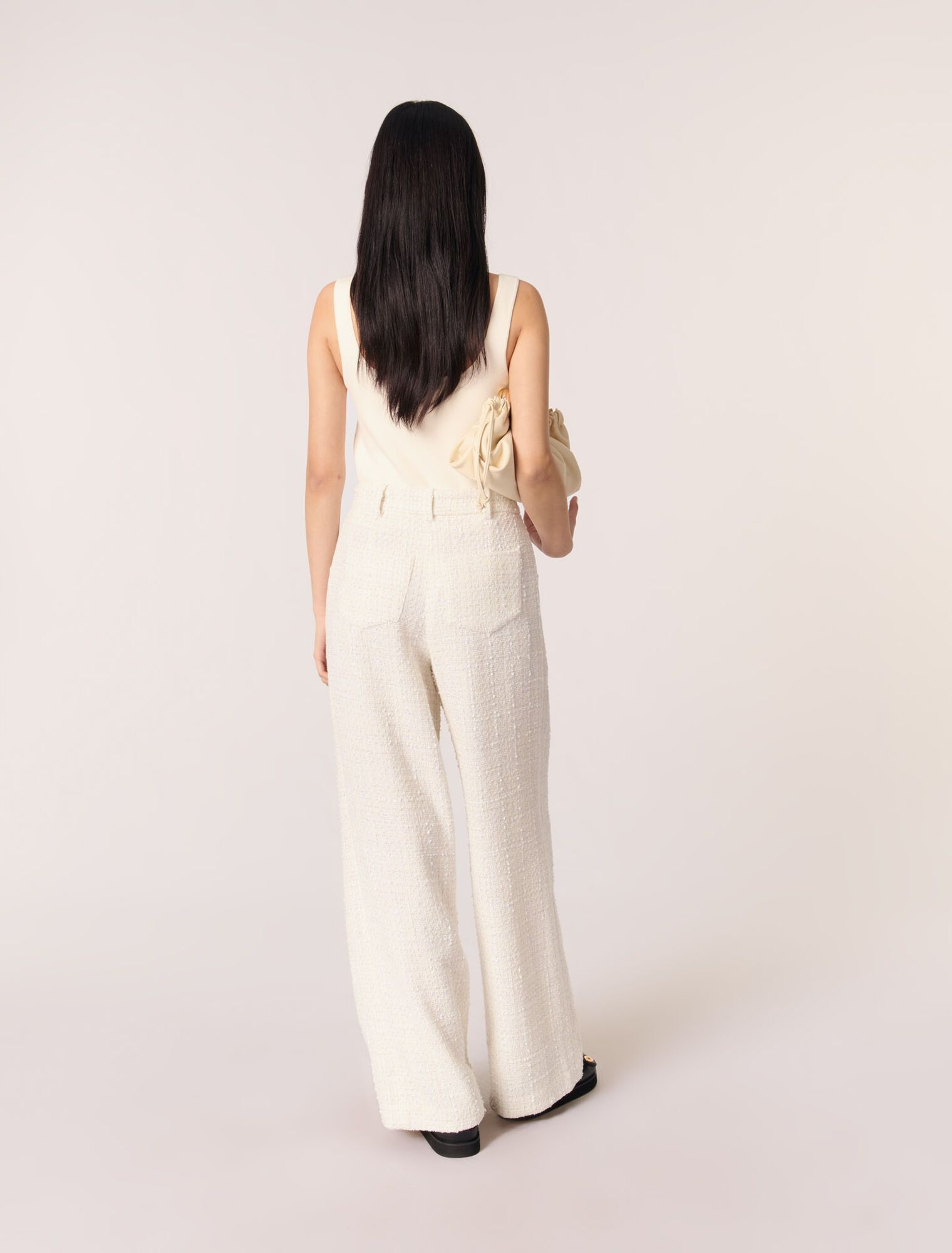 Maje - Quần vải tweed cạp cao ống rộng