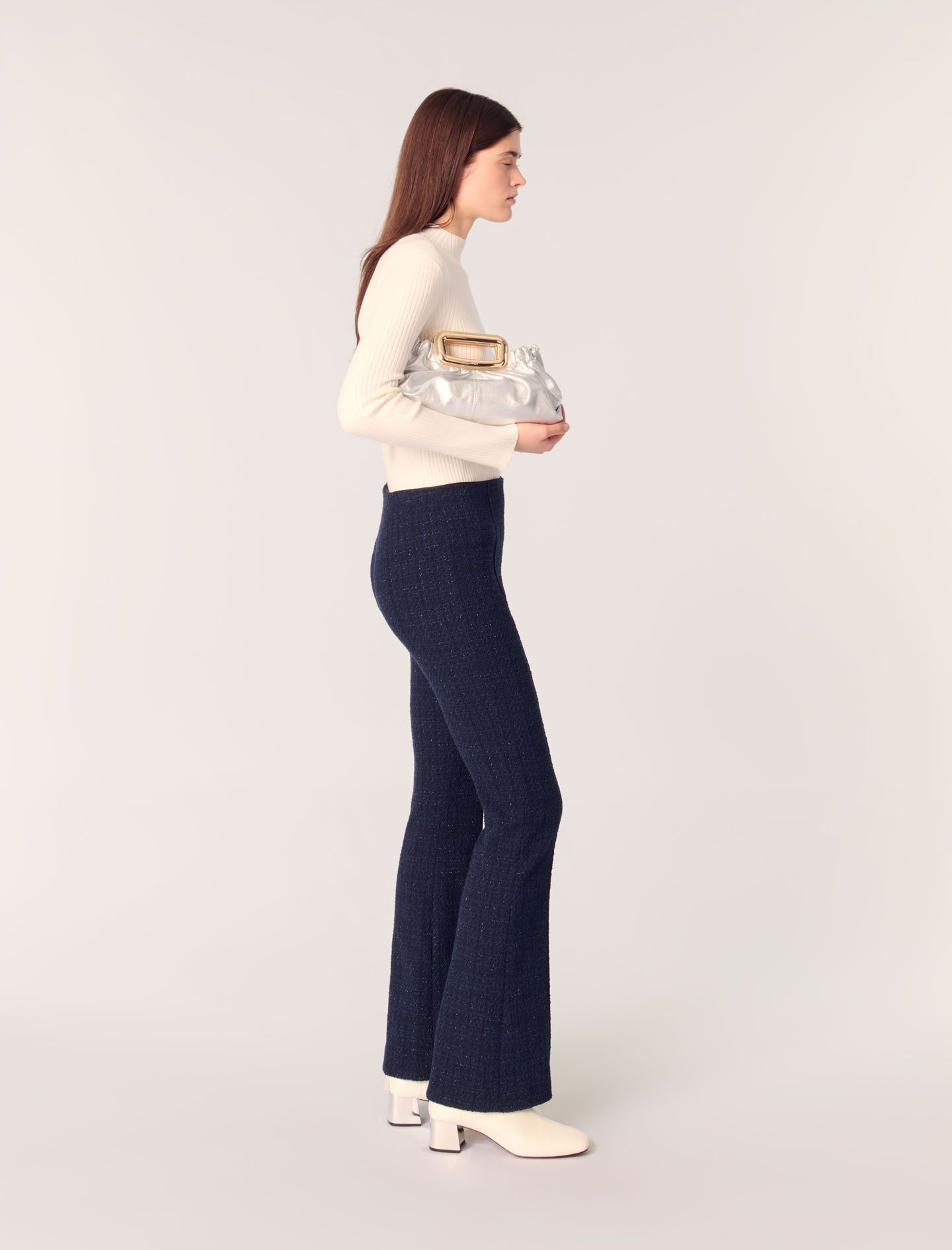 Maje - Quần tweed nhũ dáng ôm ống loe