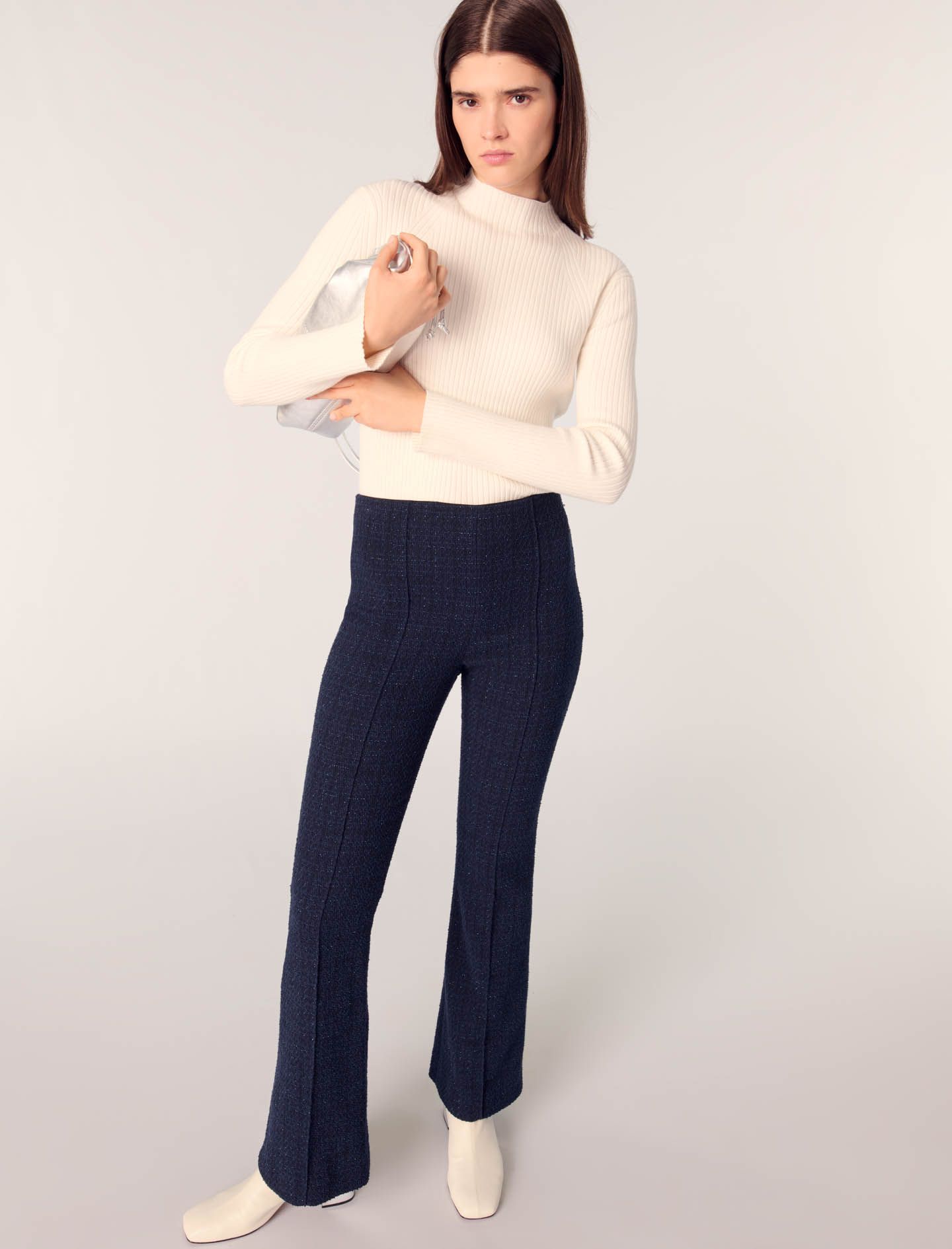 Maje - Quần tweed nhũ dáng ôm ống loe