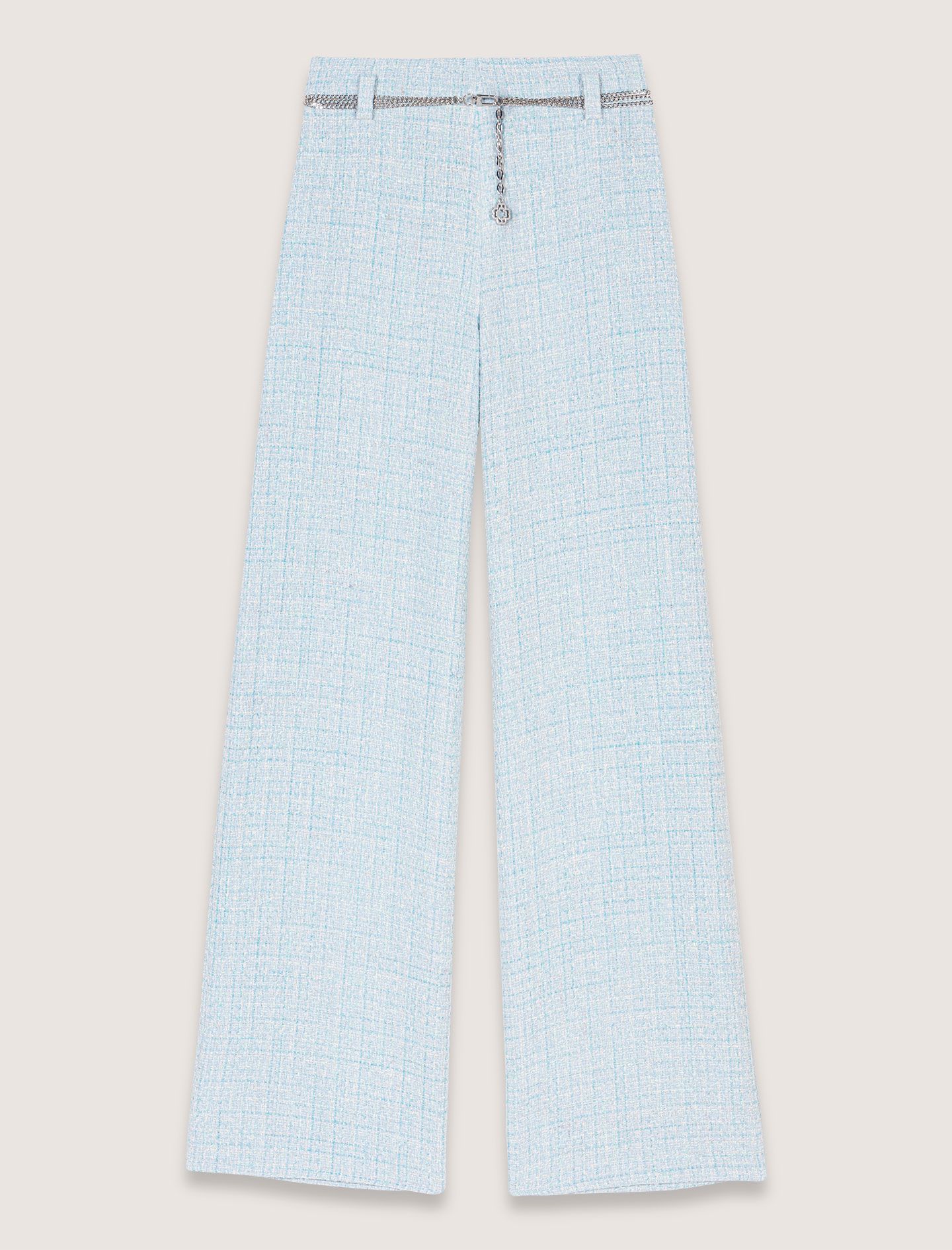 Quần dài vải tweed phối thắt lưng