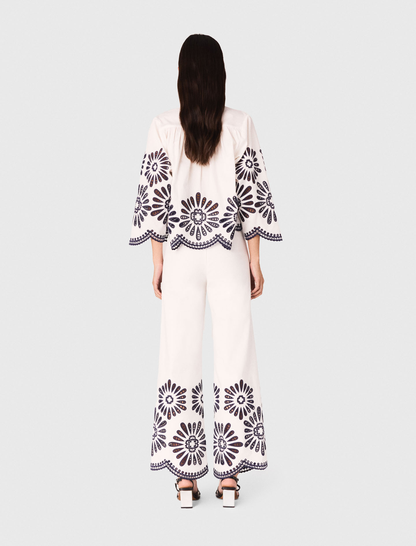 Maje - Quần dài crochet màu Trắng/Navy