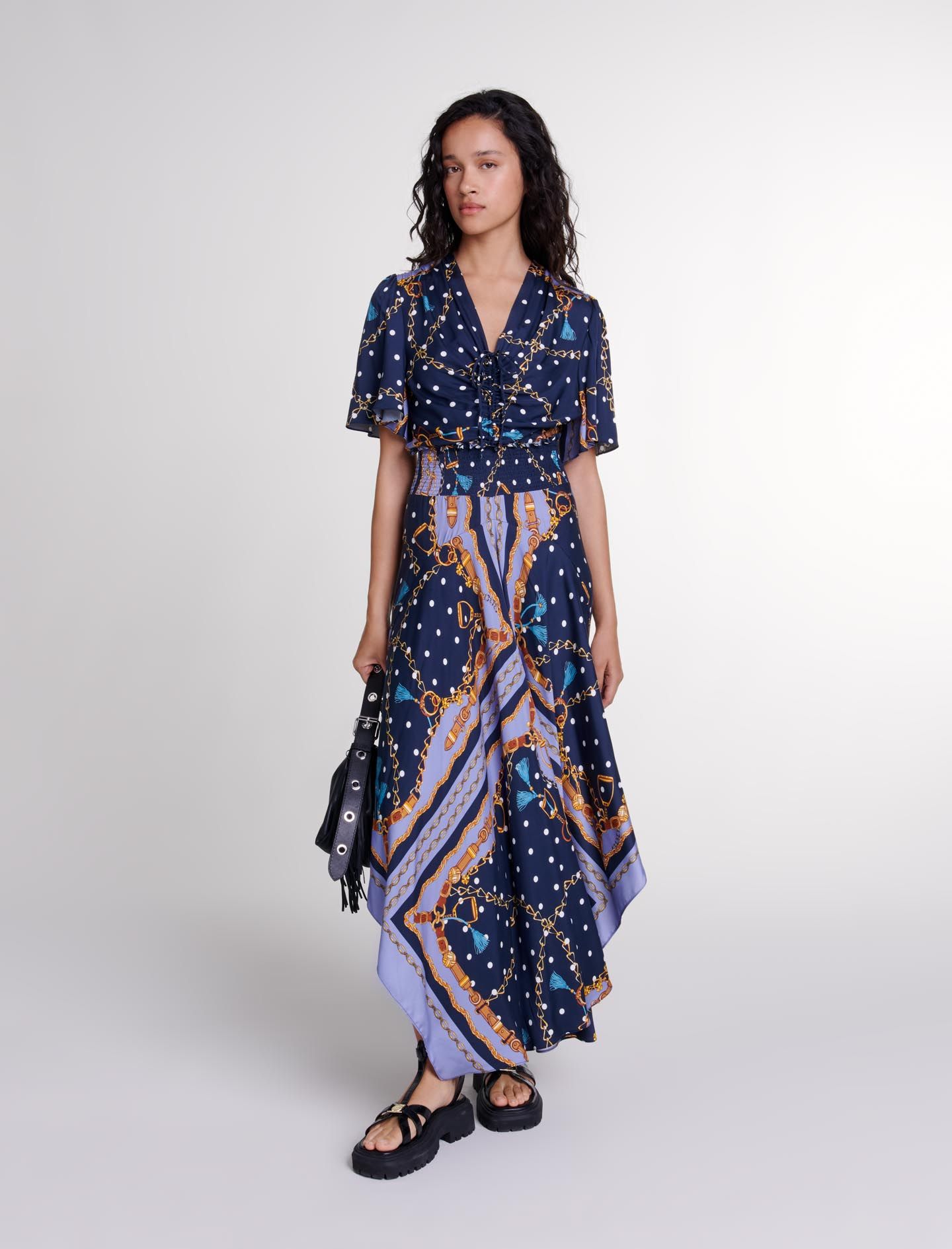 Maje - Đầm dài maxi họa tiết giống satin