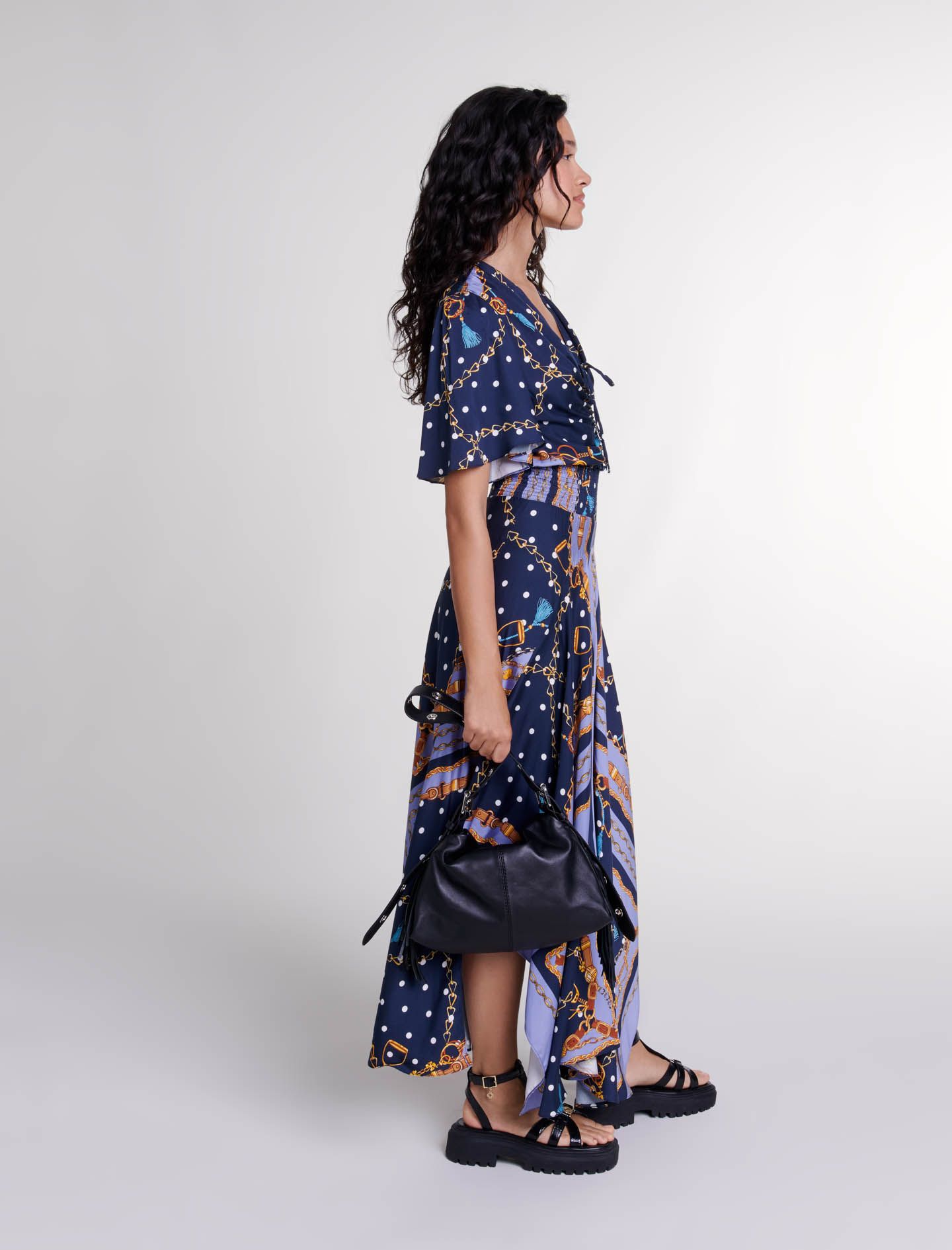 Maje - Đầm dài maxi họa tiết giống satin