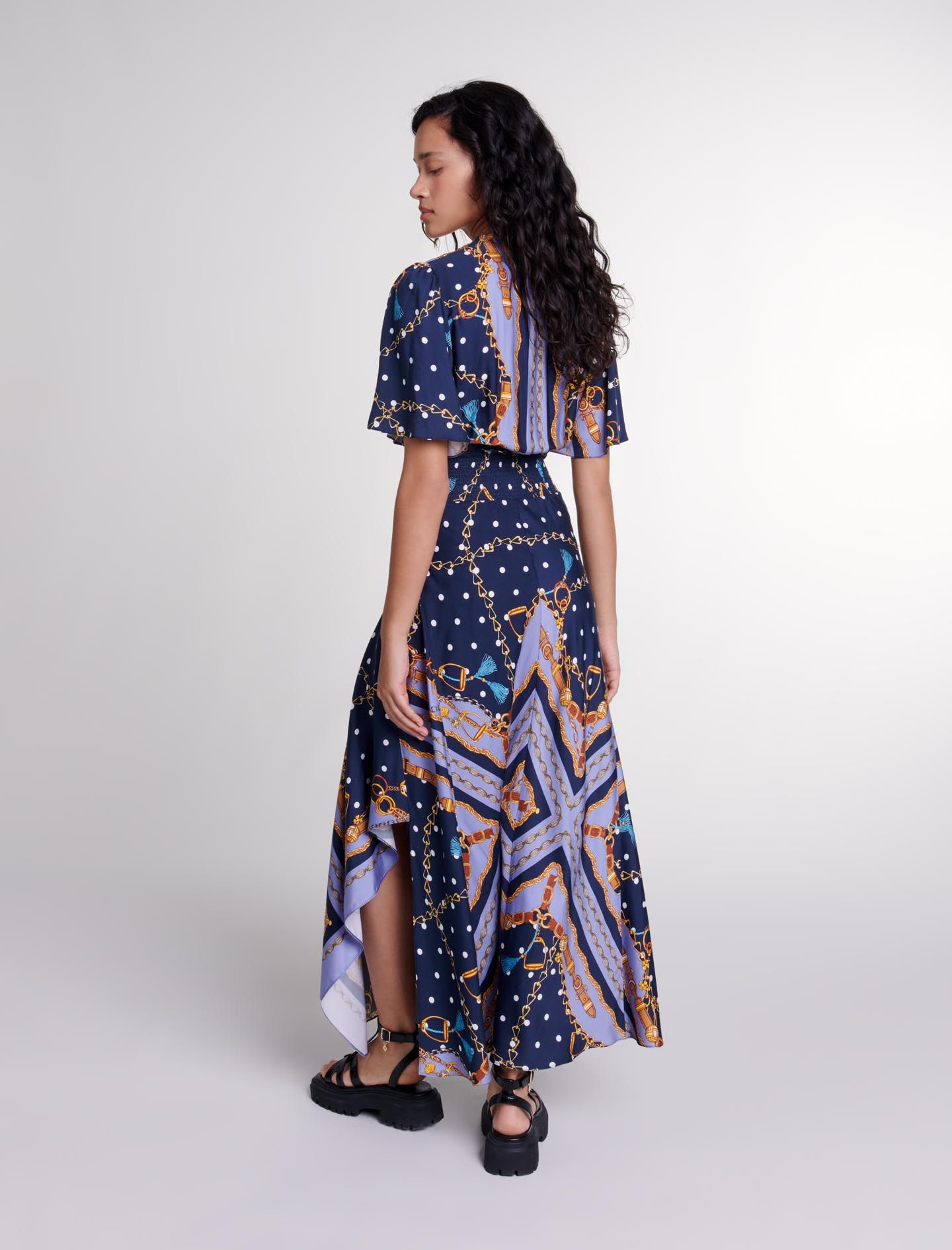 Maje - Đầm dài maxi họa tiết giống satin
