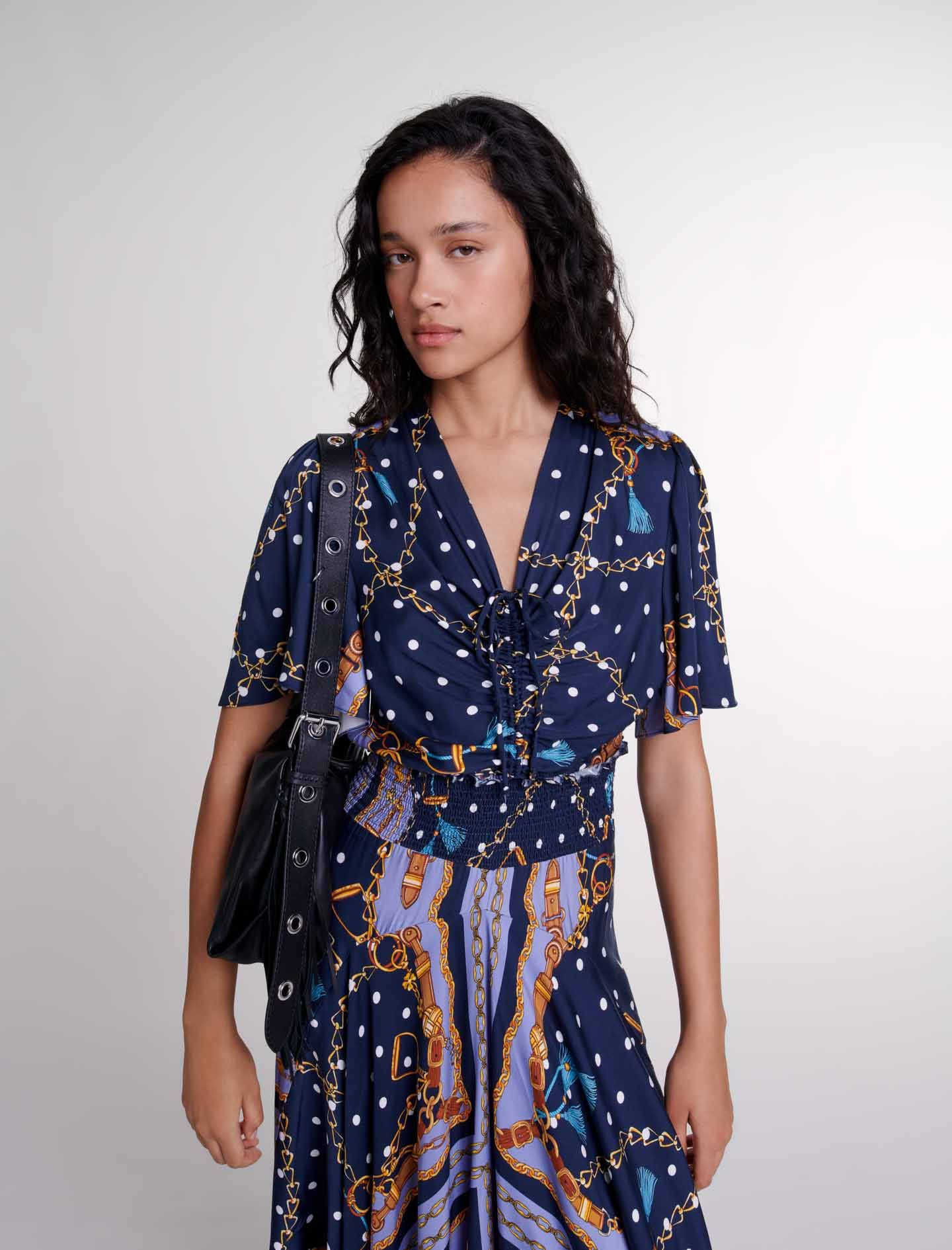 Maje - Đầm dài maxi họa tiết giống satin