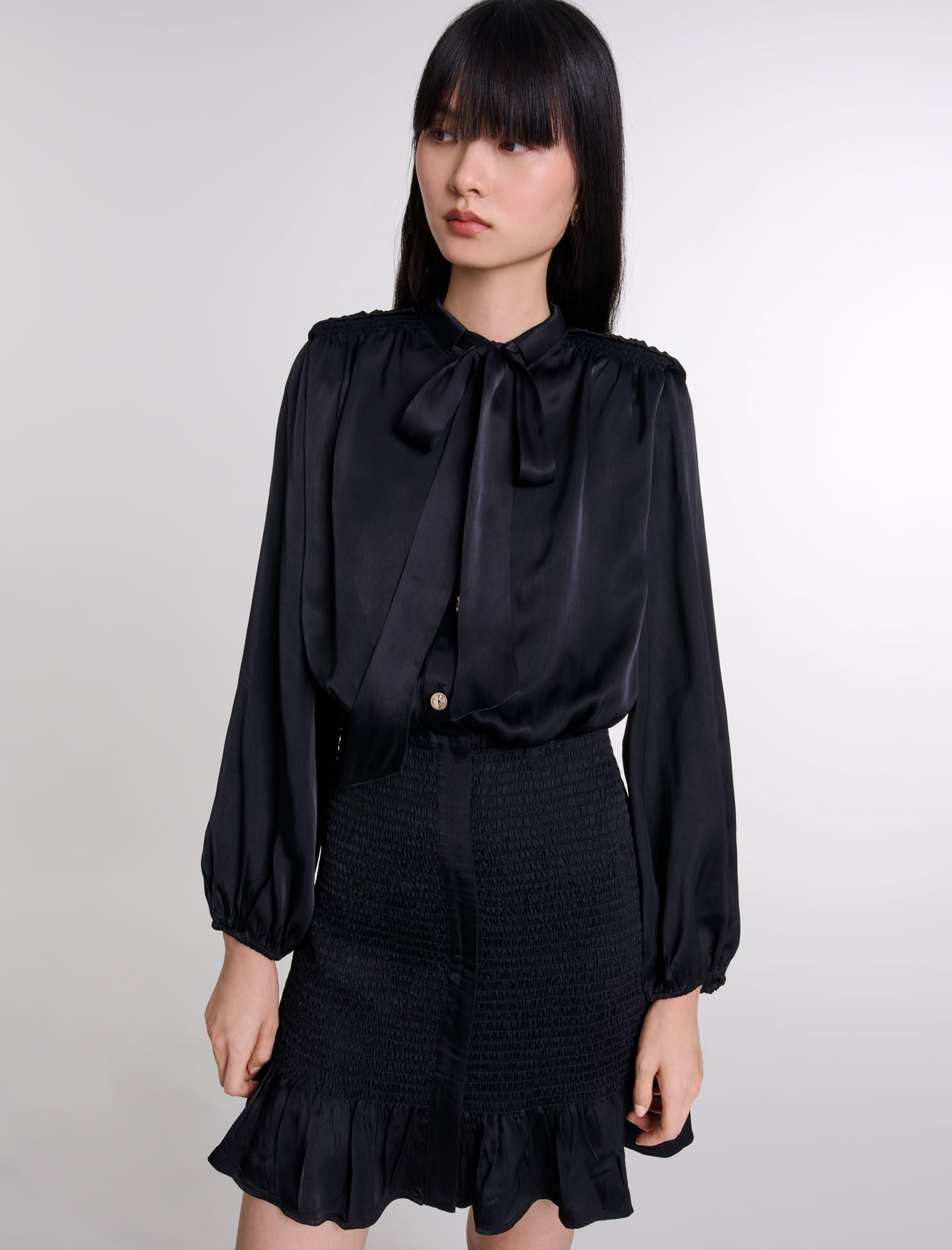 Maje - Đầm ngắn xếp nếp co giãn