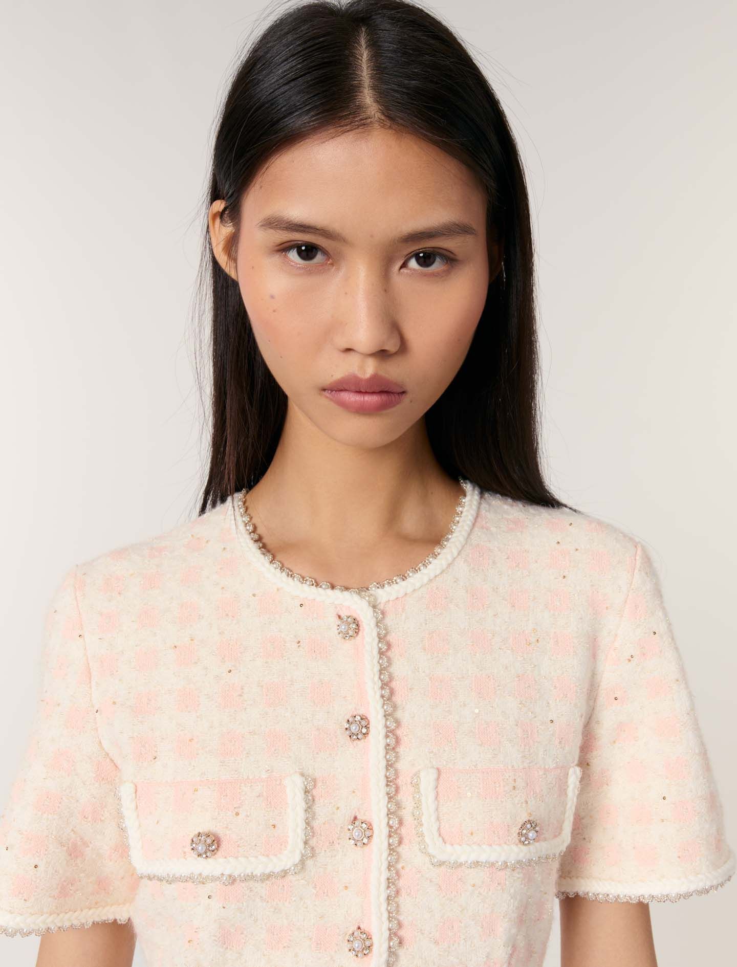 Maje - Đầm ngắn dệt kim hiệu ứng vải tweed