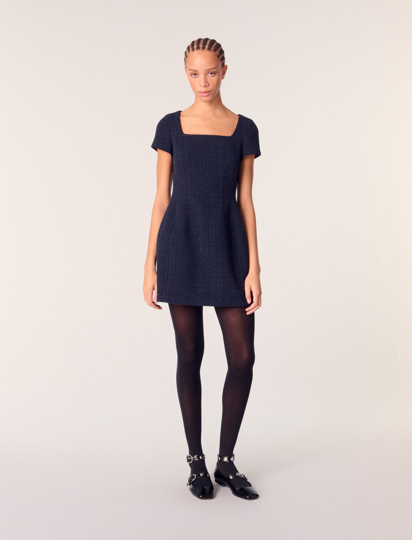 Maje - Đầm ngắn suông vải tweed lấp lánh