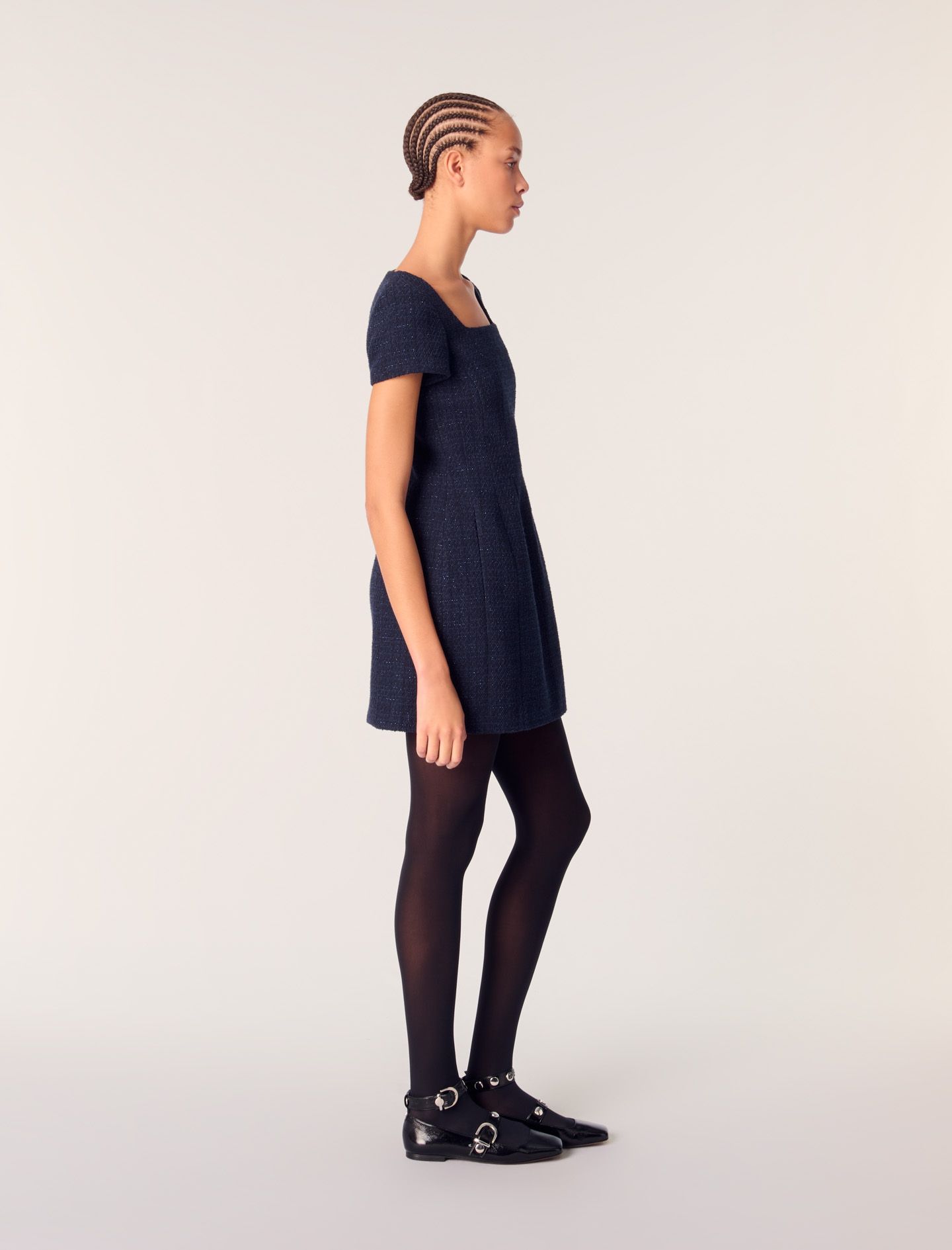 Maje - Đầm ngắn suông vải tweed lấp lánh