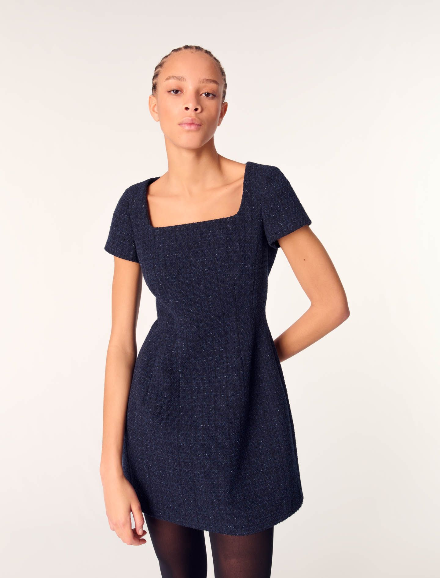 Maje - Đầm ngắn suông vải tweed lấp lánh