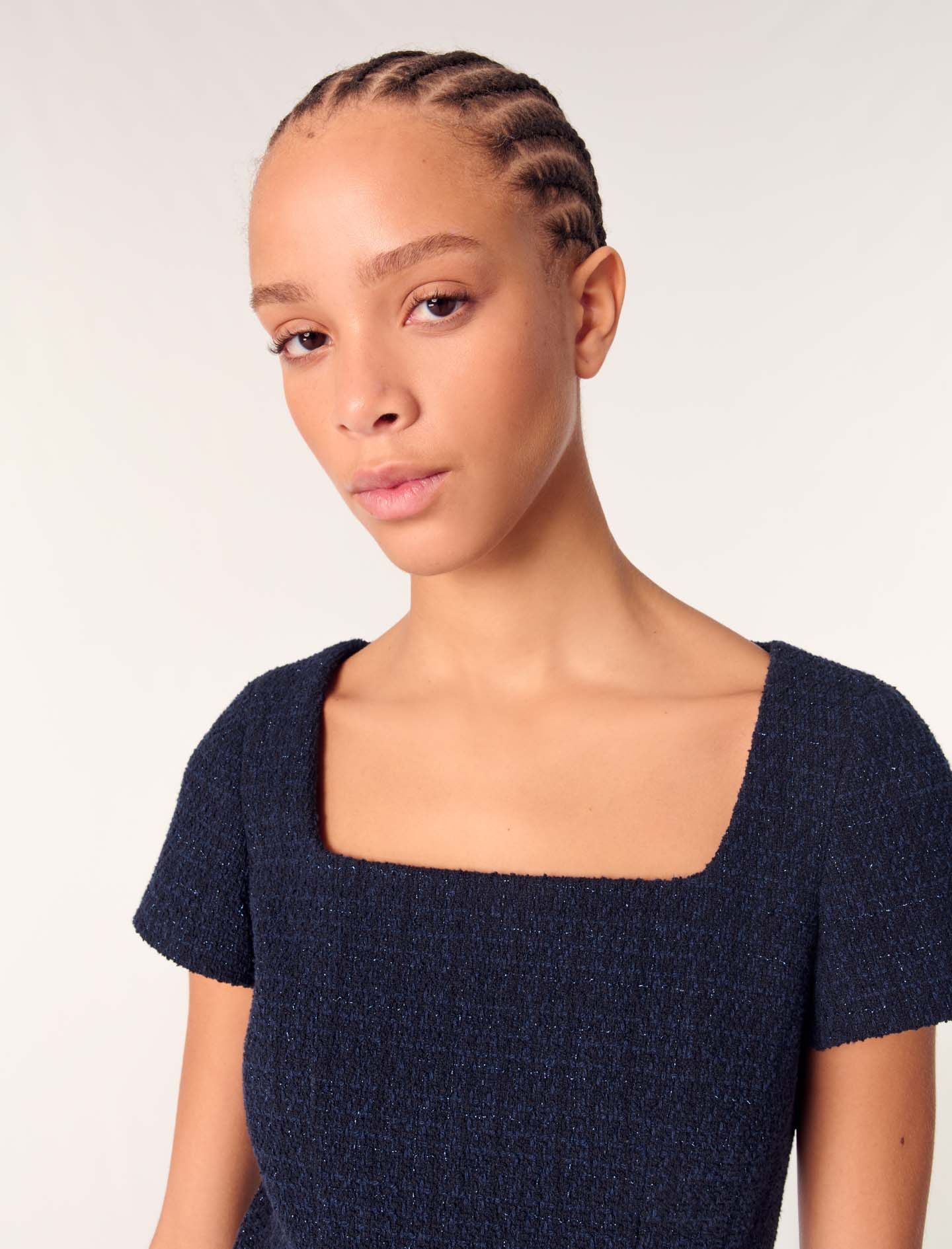 Maje - Đầm ngắn suông vải tweed lấp lánh