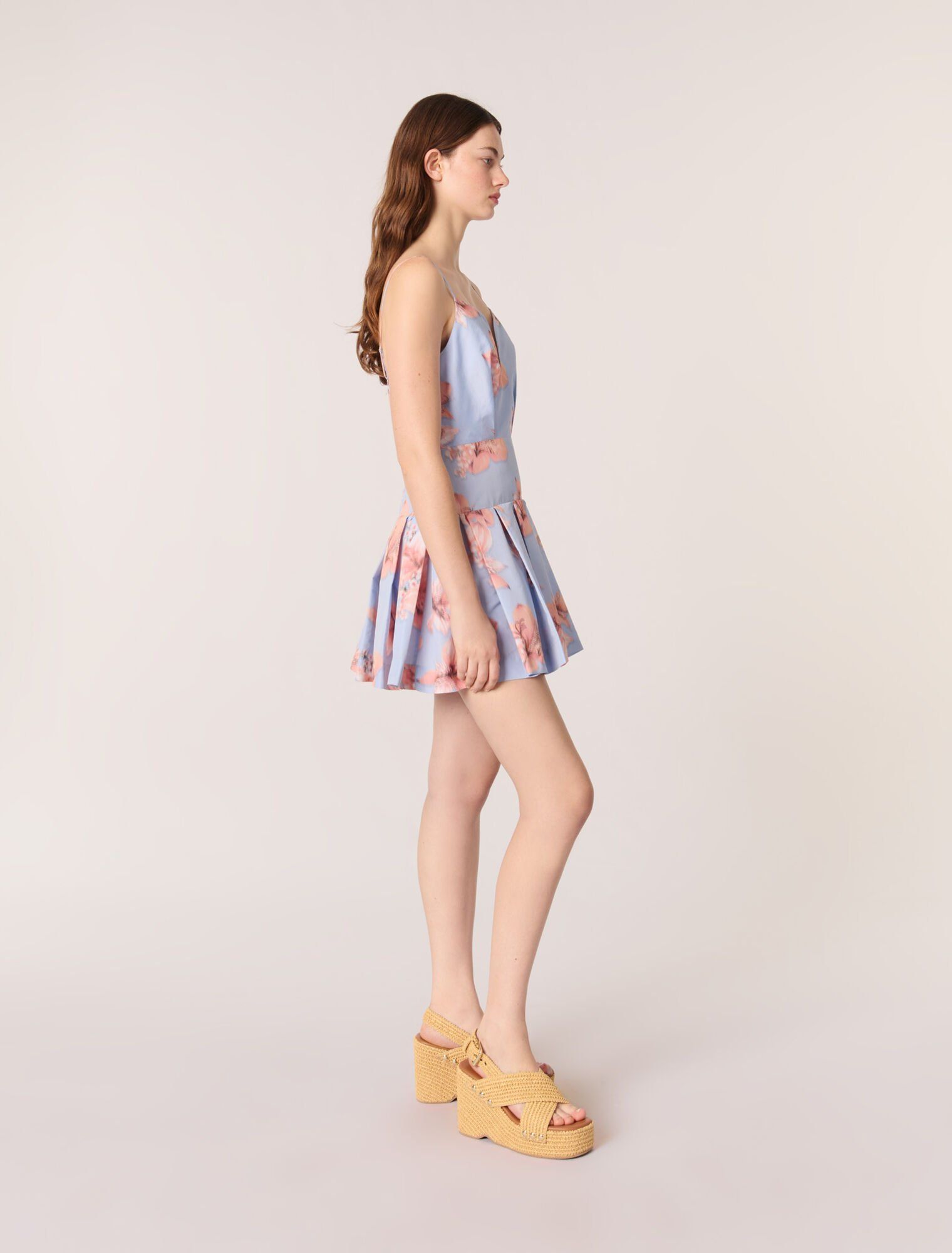 Maje - Đầm ngắn mini taffeta họa tiết hoa